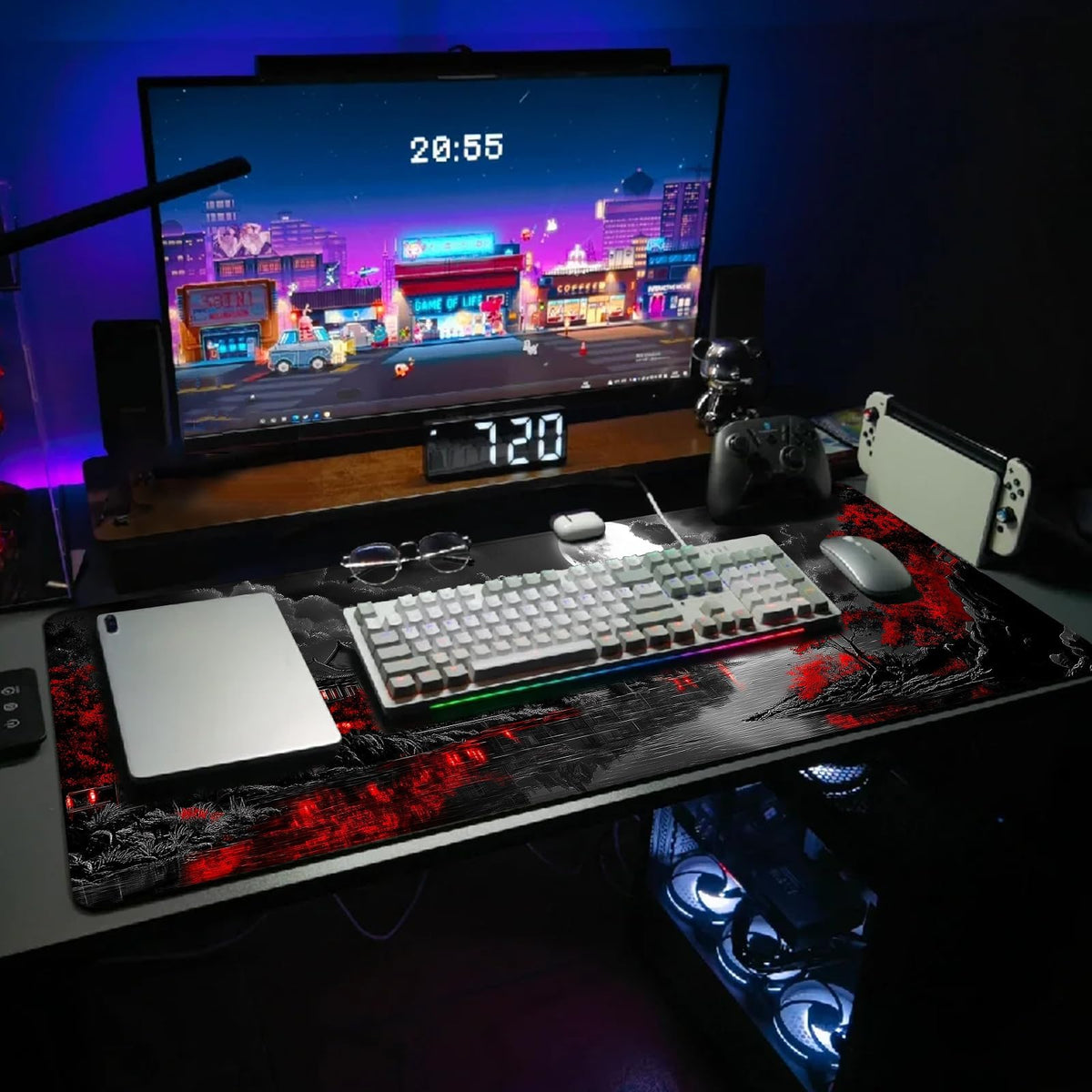 Extended Gaming Mouse Pad, Large Mouse Mat 3 mm Nature Rubber Base Mousepad with Stitched Edges