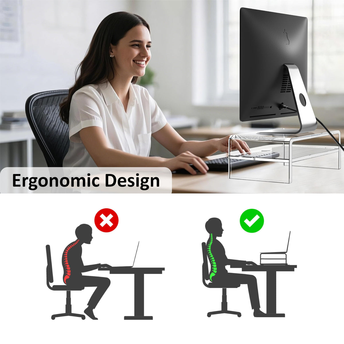 Egchi Clear Acrylic Monitor Stand Riser 2 Tier, 5.12 Inches High Clear Computer Desk Organizer