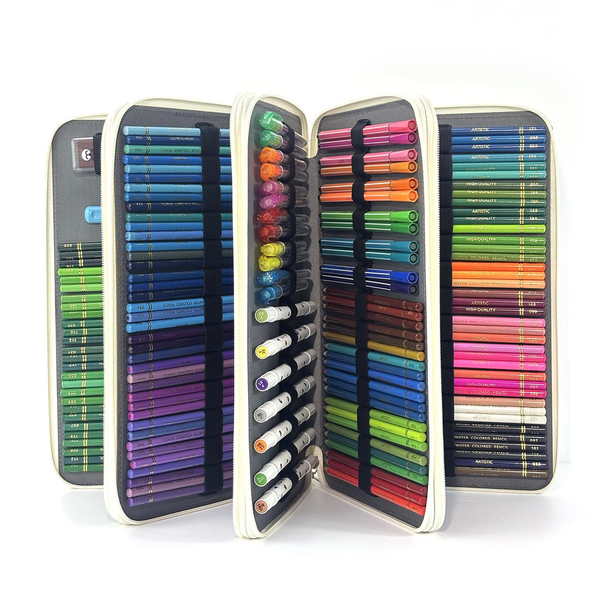 YOUNGCOL 300-Capacity Colored Pencil Case Pen Organizer (White Floral)