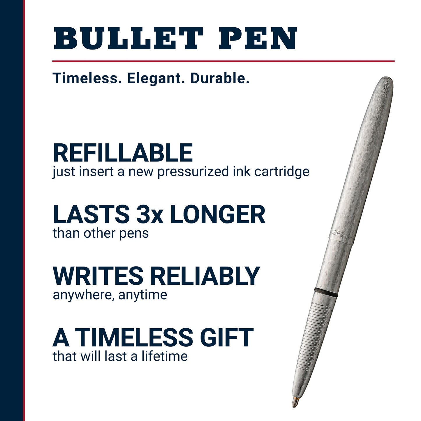 Fisher Space Pen Brushed Chrome Pressurized Ballpoint Bullet Pen, Gift Box