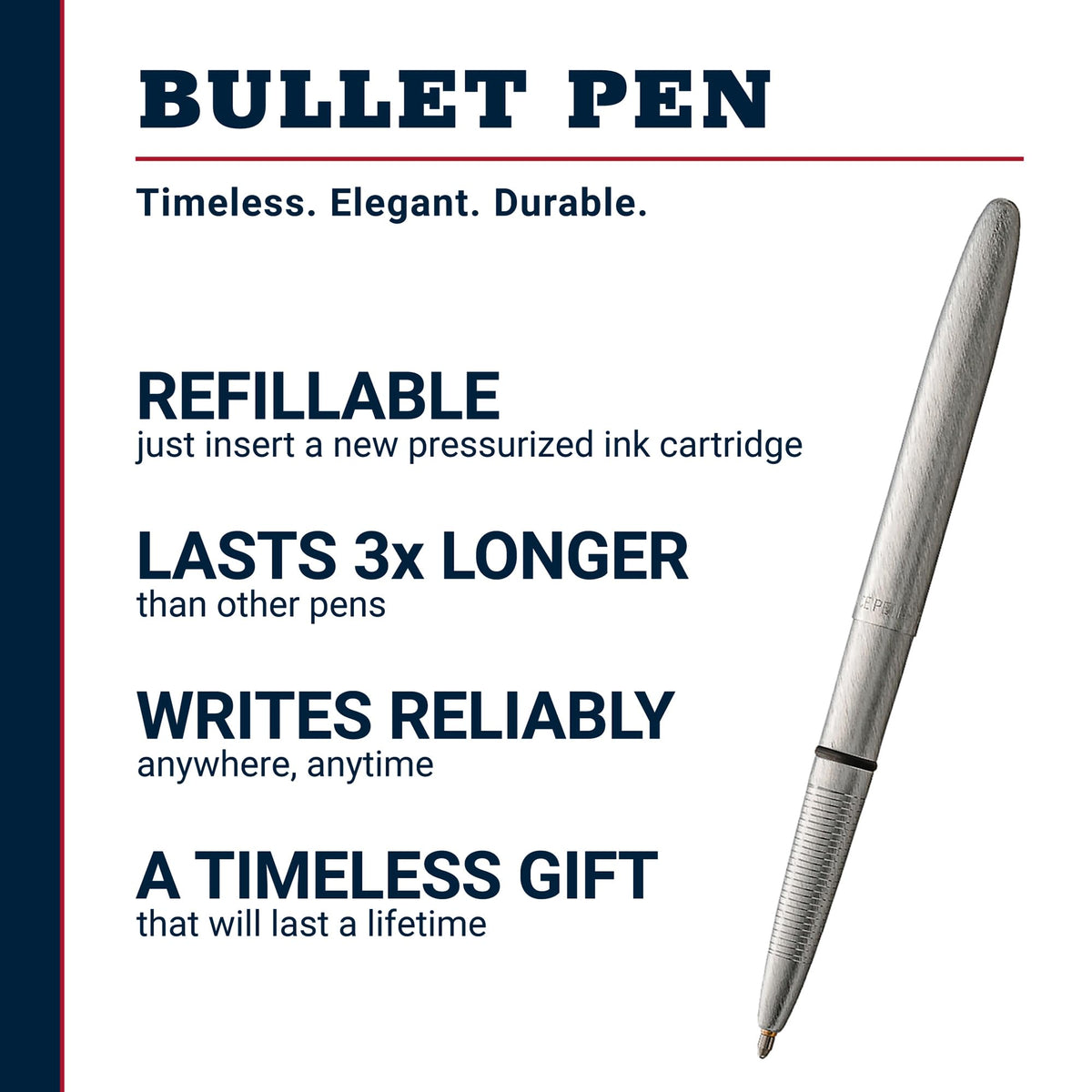Fisher Space Pen Brushed Chrome Pressurized Ballpoint Bullet Pen, Gift Box