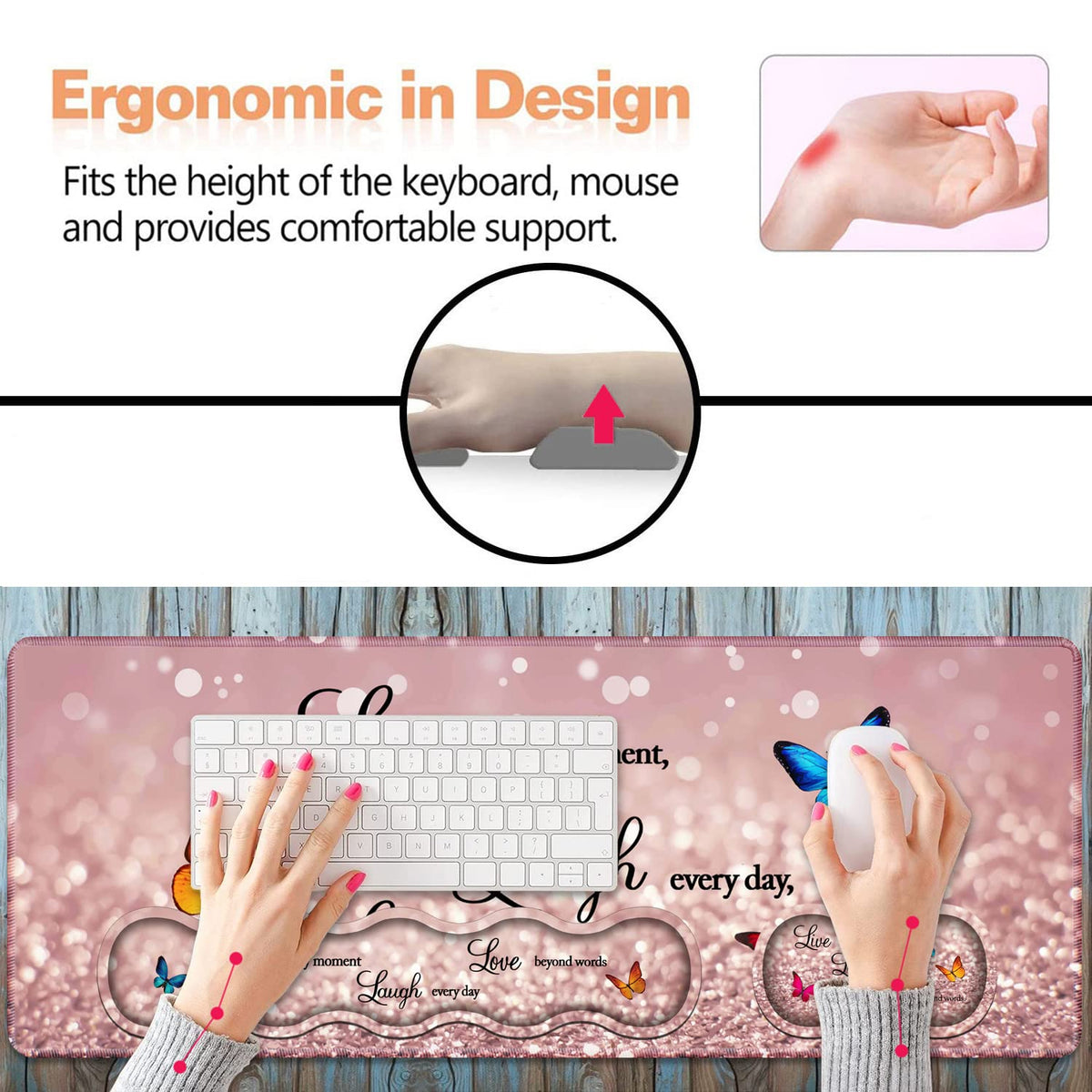 Ergonomic Keyboard Wrist Rest & Mouse Pad Wrist Rest Set, Large XXL Gaming Desk Mat 31.5"x 11.8"