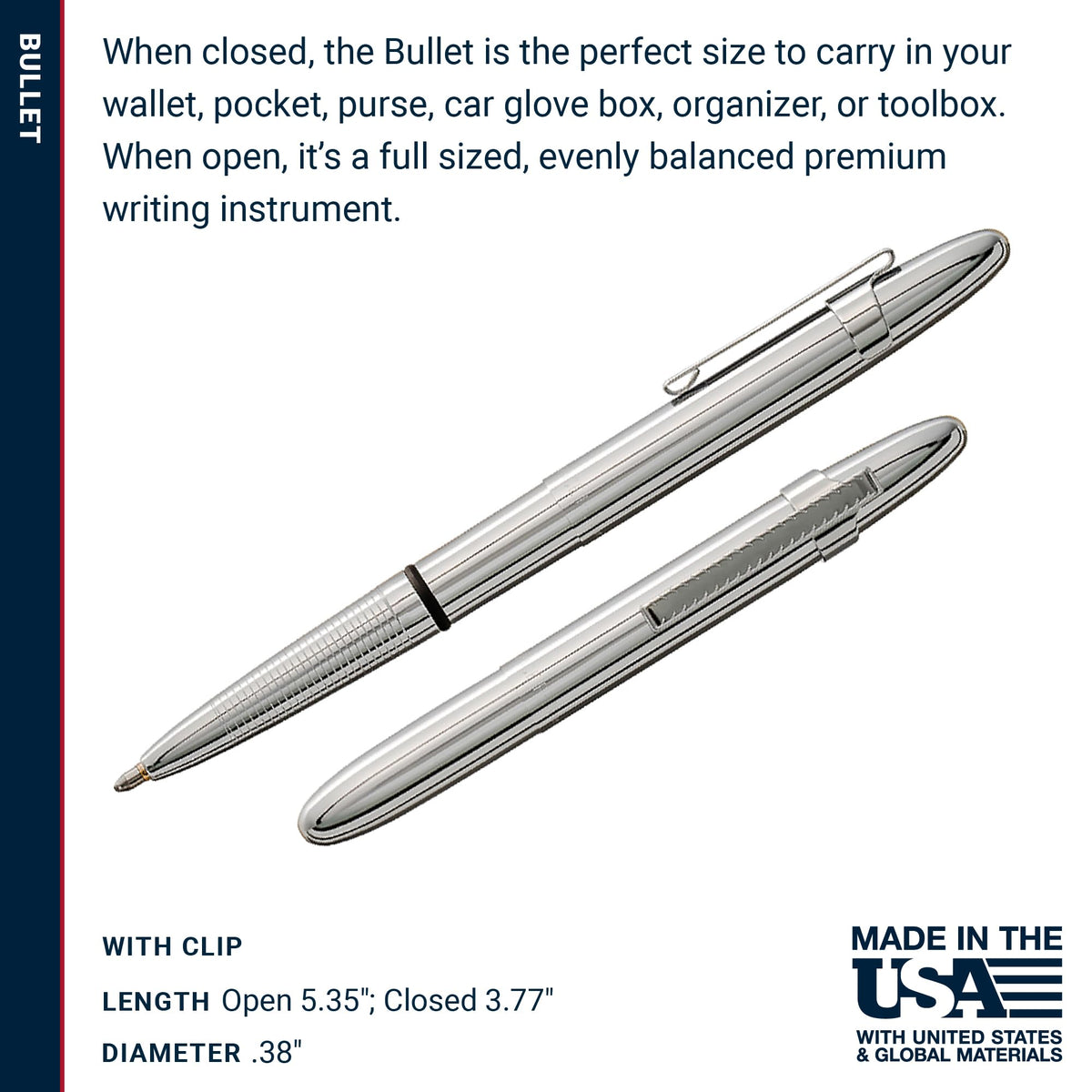 Fisher Space Pen Chrome Pressurized Ballpoint Bullet Pen, Gift Box