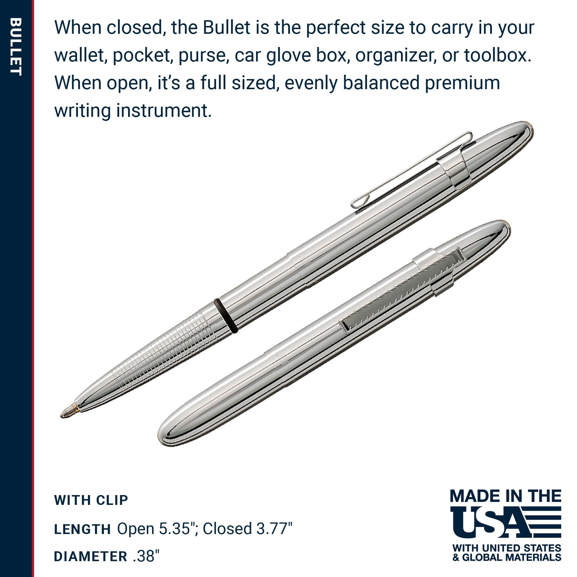Fisher Space Pen Chrome Pressurized Ballpoint Bullet Pen, Gift Box