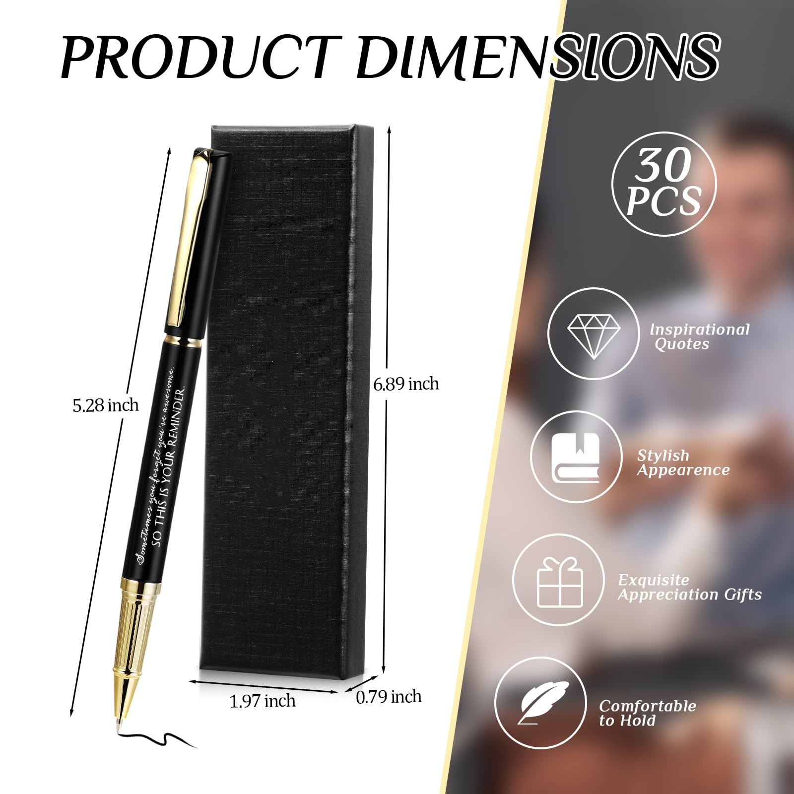 PerKoop 30 Sets Thank You Gift Inspirational Pen with Box, Black, Stylish