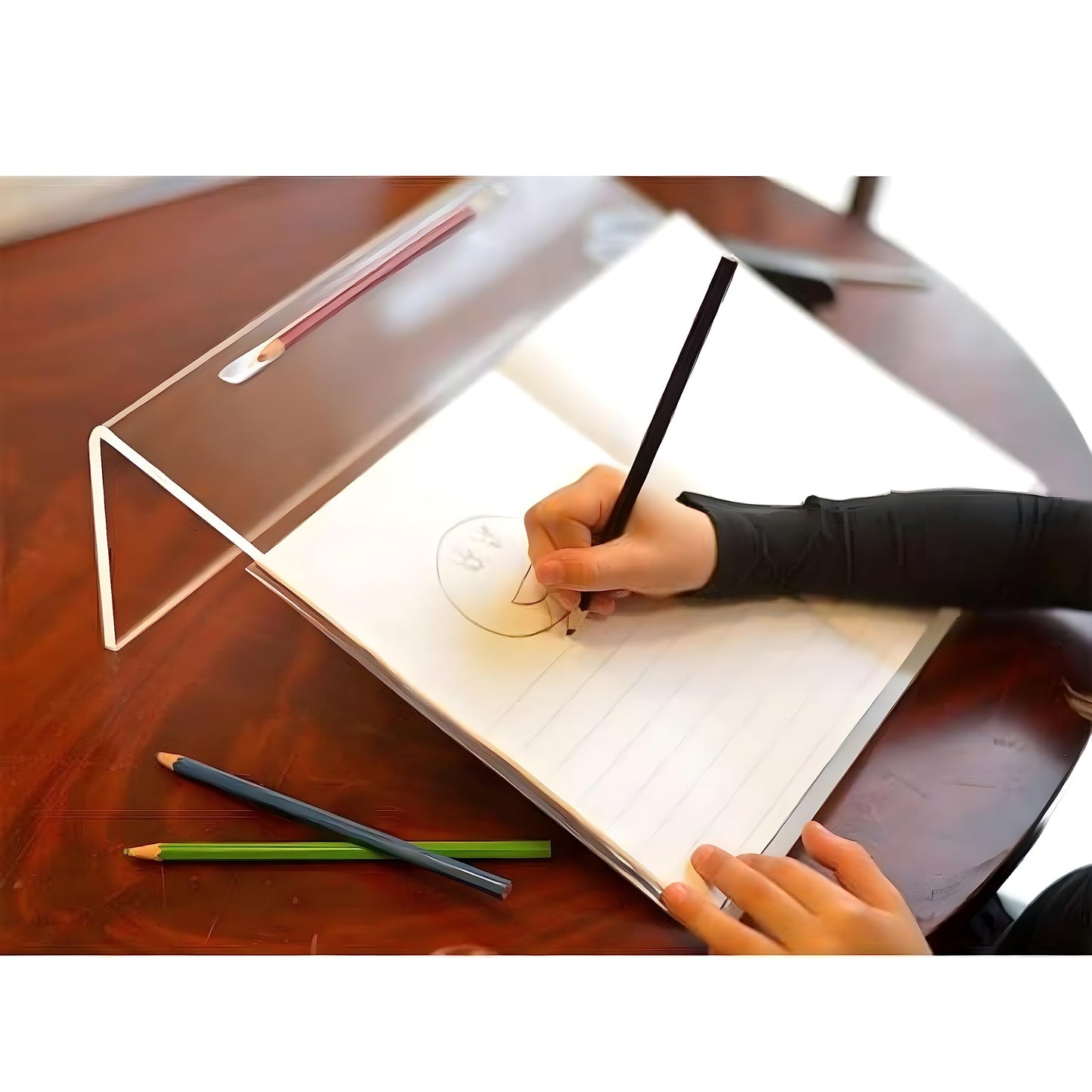 Playlearn Slant Board for Writing – Acrylic, Anti-Slip, Pen Holder - Extra Wide Writing Slope for