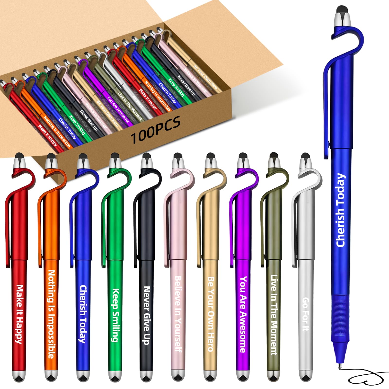 100 Pcs Inspirational Pens Batch, Motivational Ballpoint Pen with Writing Touch Screen And Mobile