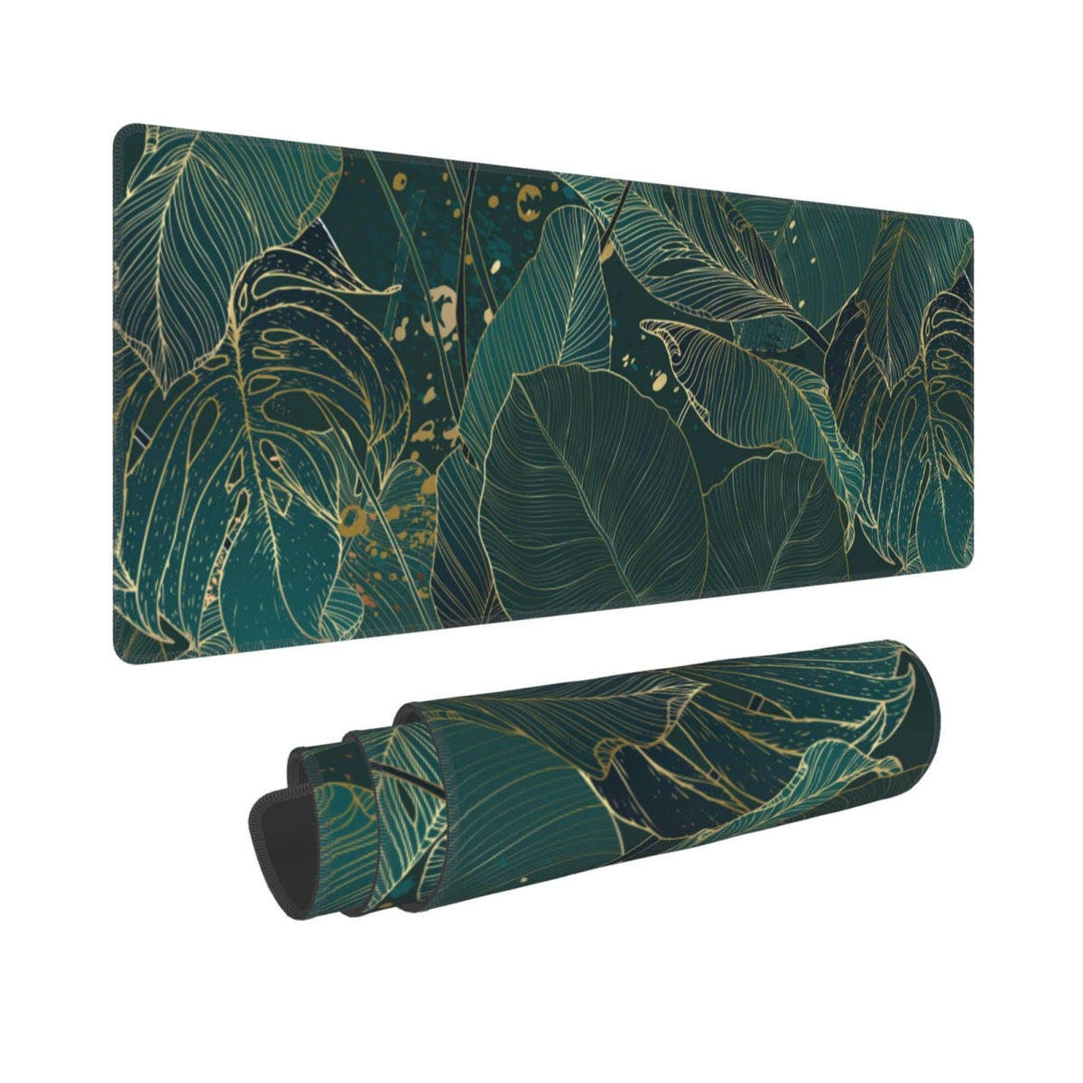 Tropical Monstera Leaves Gold Green XXL XL Large Gaming Mouse Pad for Desk, Non-Slip Long Extended