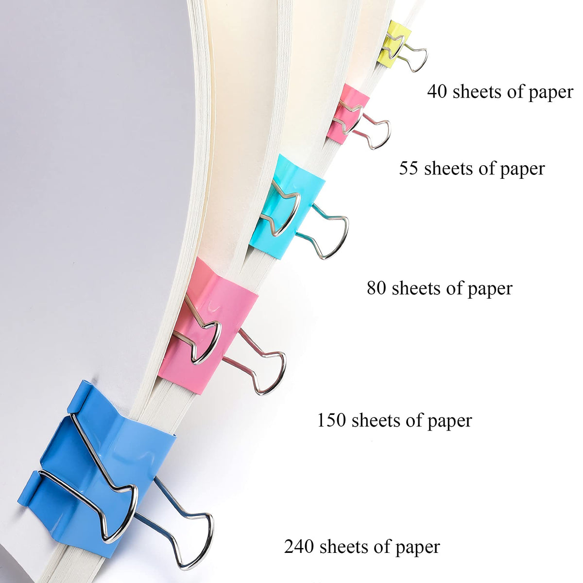 JANYUN 150Pcs Large Binder Clips 6 Assorted Sizes Paper Clamps Clip for Notes Paper Document