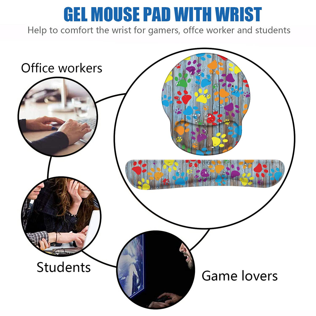 LOWORO Keyboard Wrist Rest and Mouse Pad Support, Non-Slip PU Base Ergonomic Gaming Mousepad for