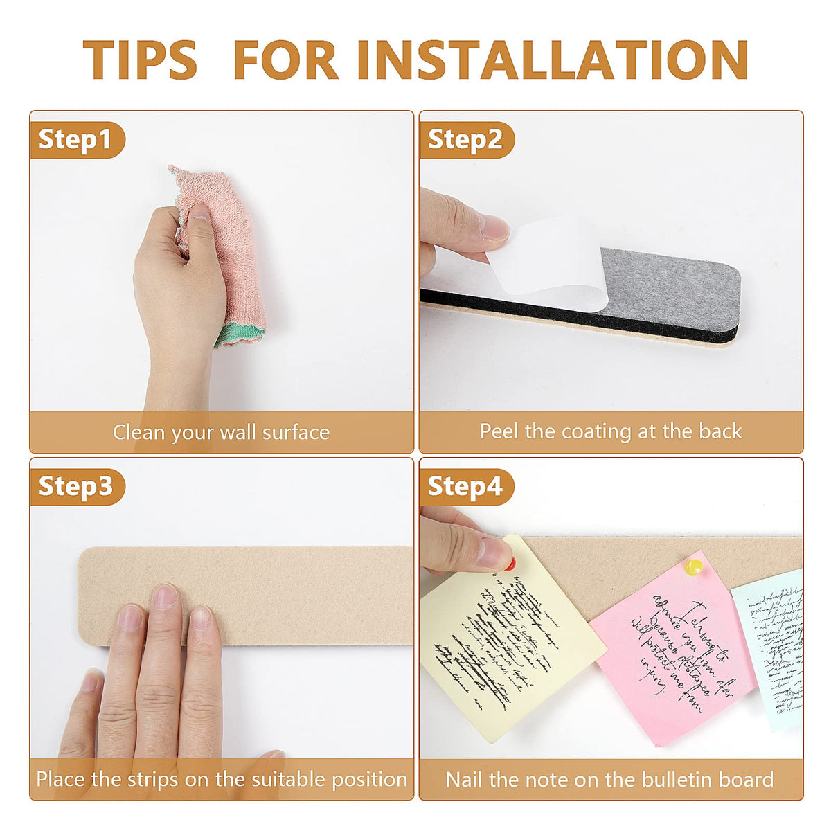 5 Pack Felt Pin Board Bar Strips Bulletin Board for Bedrooms Offices Home Wall Decoration, Notice