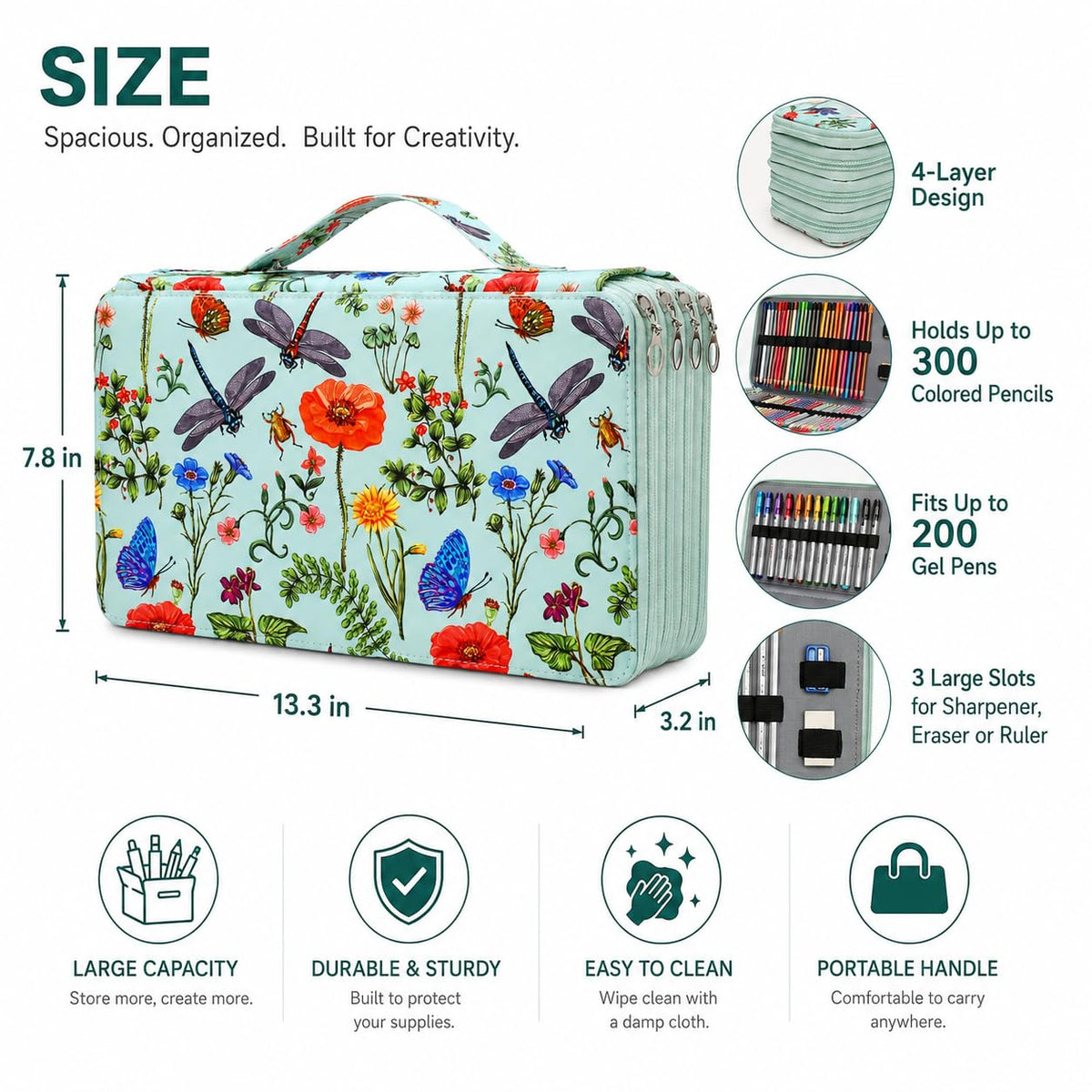 Lbxgap 300 Slots Colored Pencil Case Organizer, 4 Layer Bag