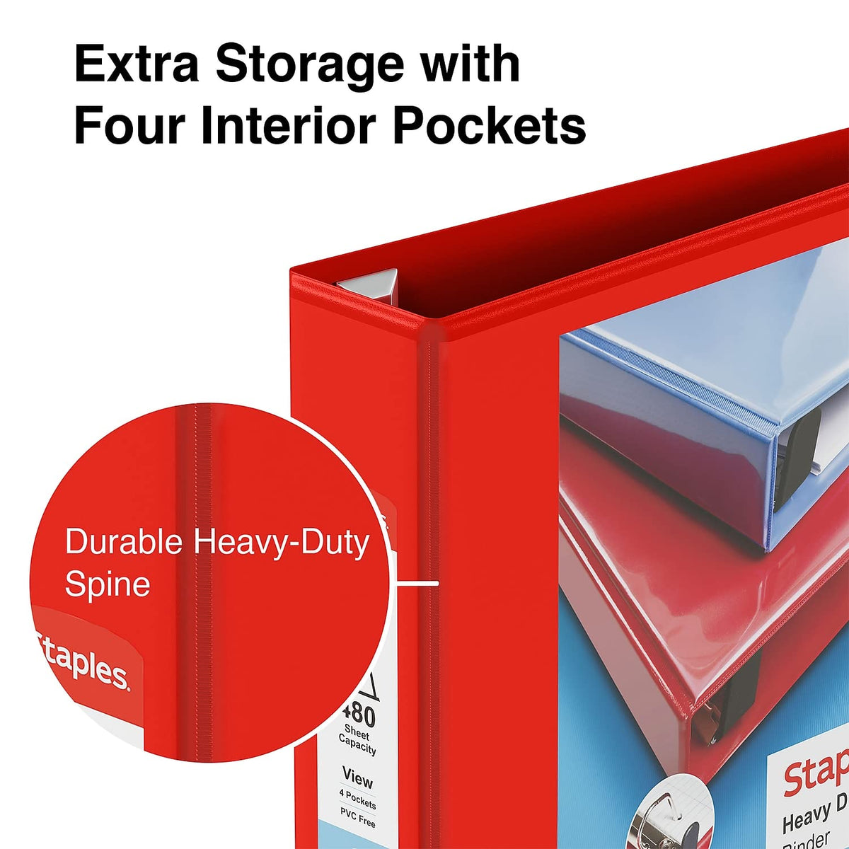 Staples Heavy-Duty 2-Inch D-Ring View Binder, Red, 450 Sheets