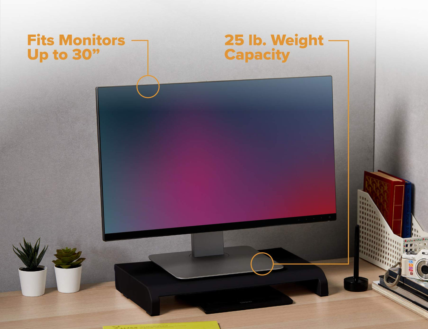 Bostitch Office Konnect Adjustable Monitor Stand Riser, 4 Height Adjustments, Built-In Cable
