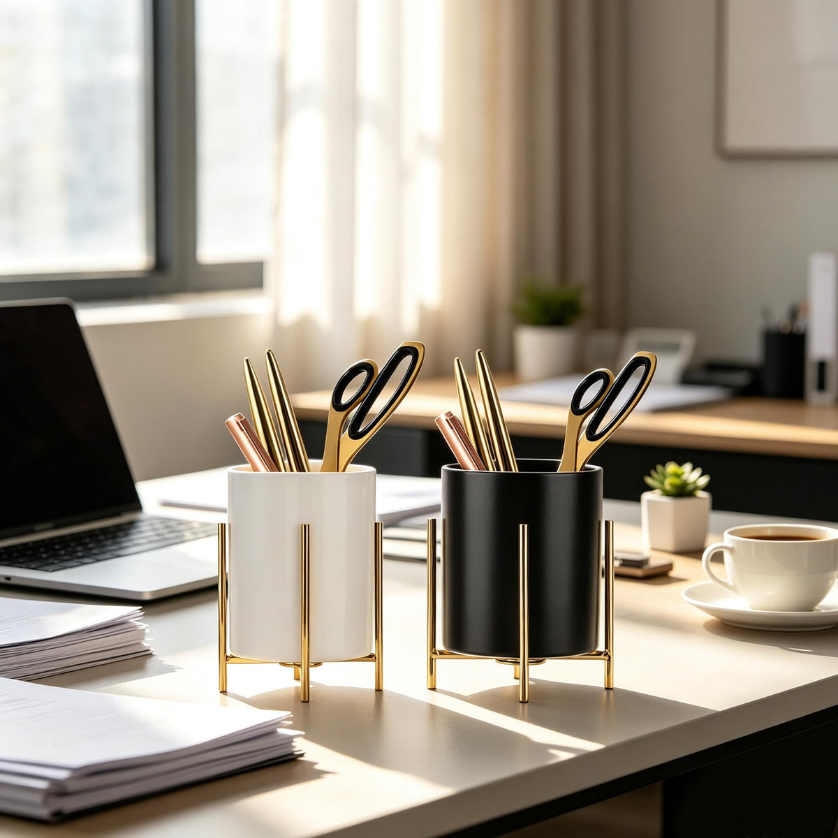 SIEBOLD Sturdy Pen Holder Simple and elegant for Desk Matte Pencil Holder Ceramic Cute Desktop