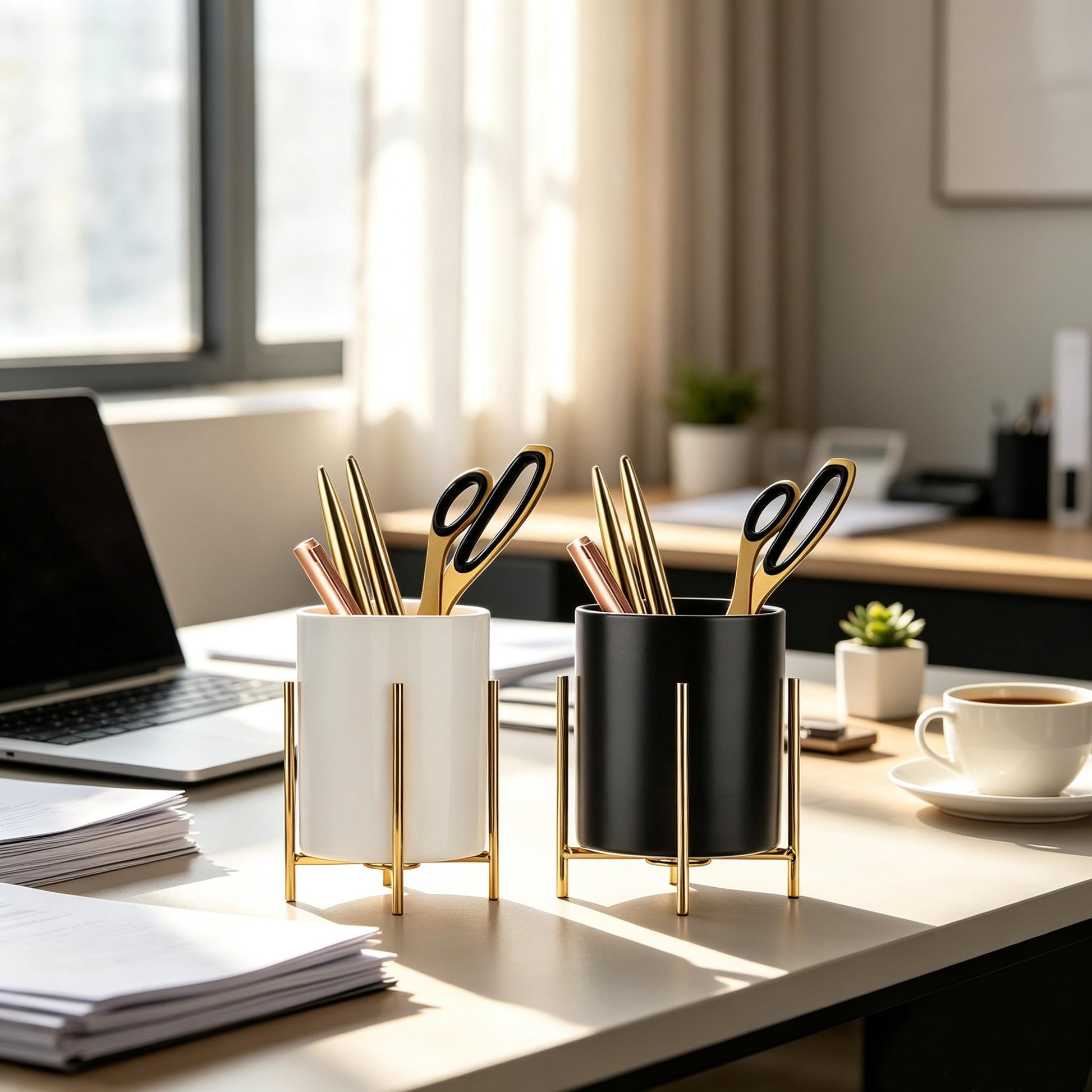 SIEBOLD Sturdy Pen Holder Simple and elegant for Desk Matte Pencil Holder Ceramic Cute Desktop