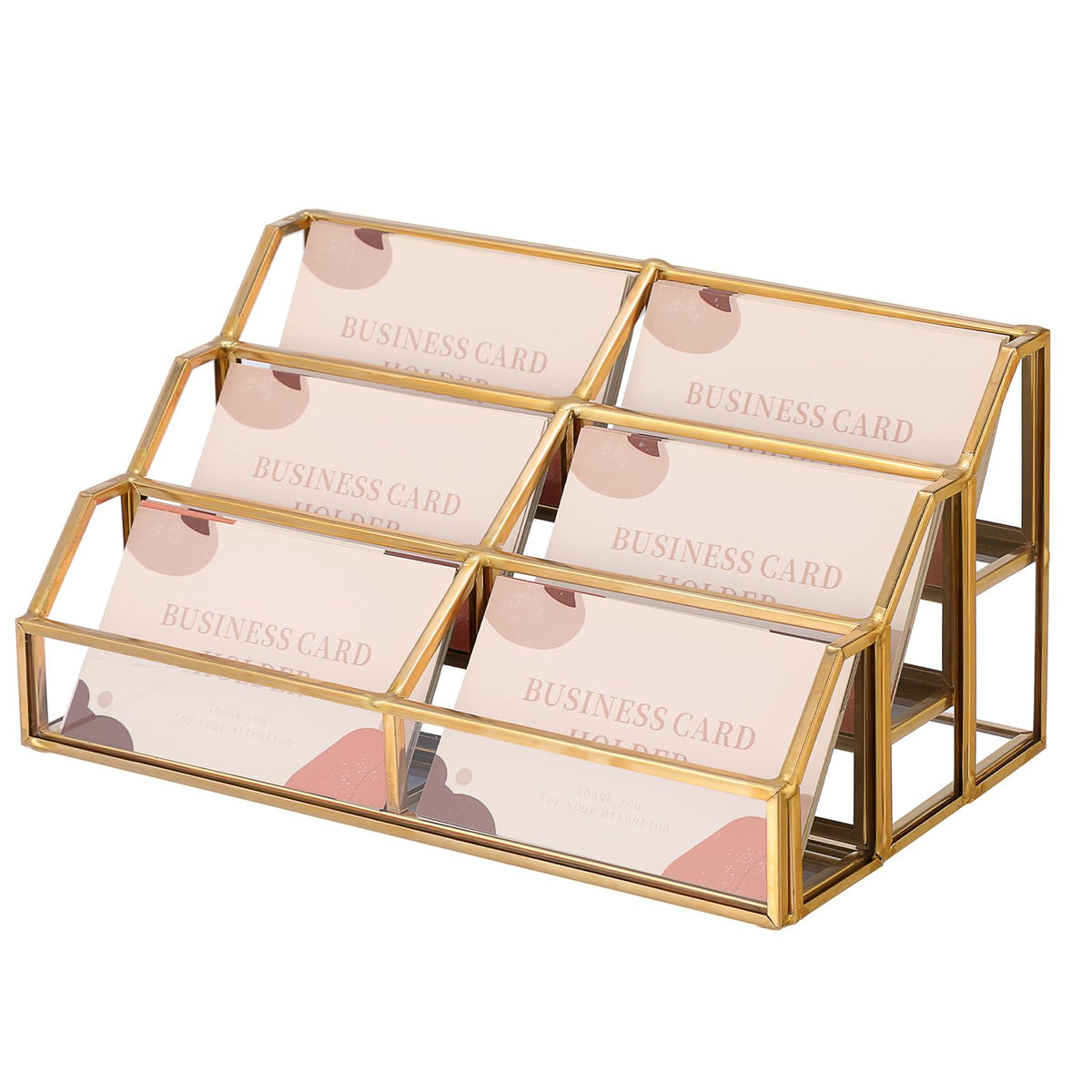 Hipiwe Gold Glass Business Card Holder for Desk, 6-Slot Can Holds 400 Cards