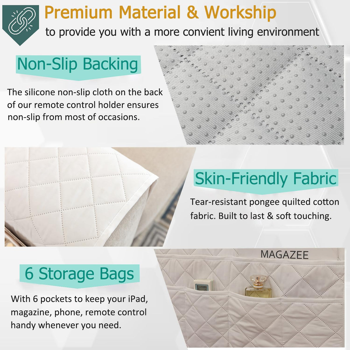 DECKALY Armchair Caddy Remote Control Holder Sofa Organizer, Non-Slip Couch Arm Chair Caddy with 6