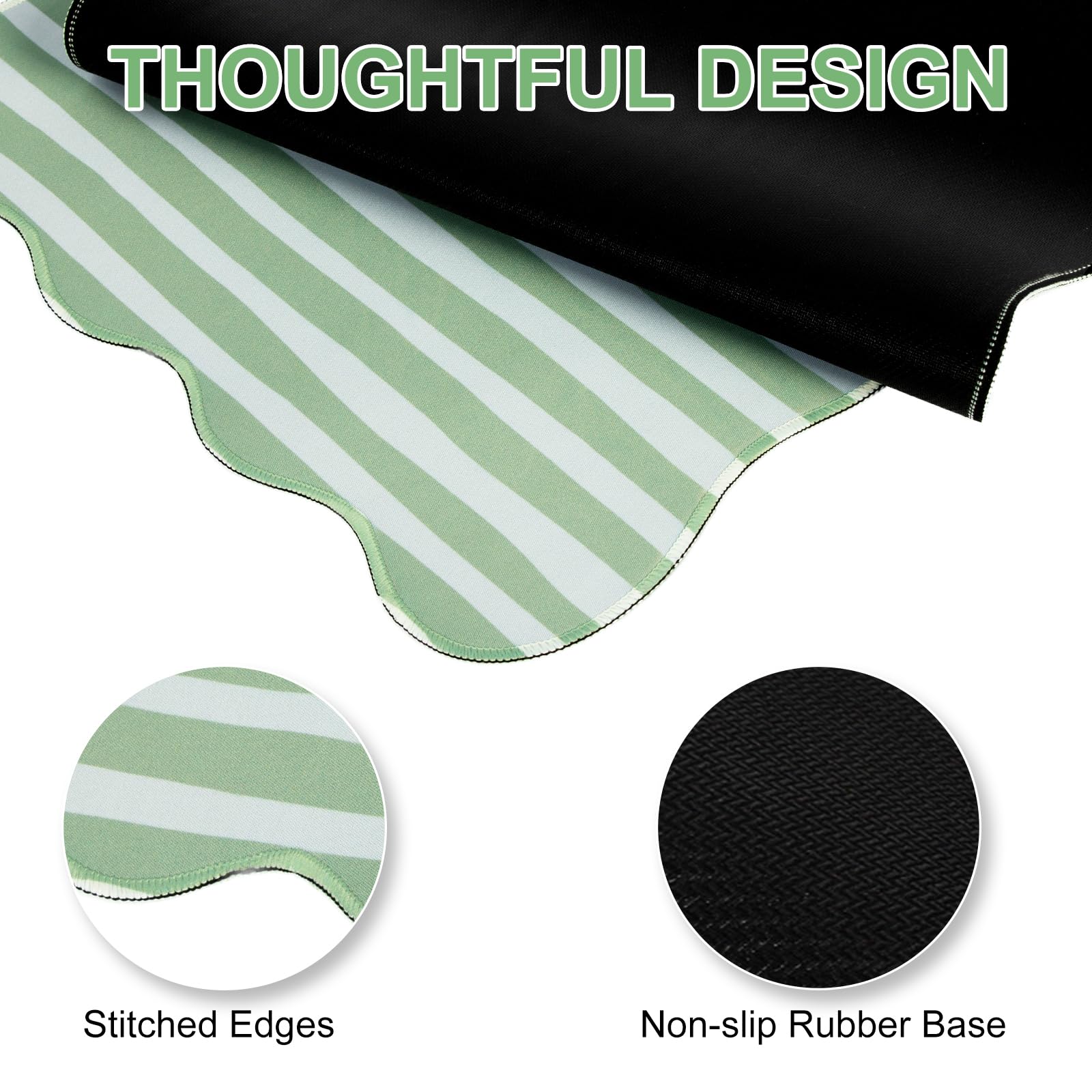 L-SPOUTTO Green Striped Mouse Pad,Scalloped Desk Mat XXL Large Geometric Gaming