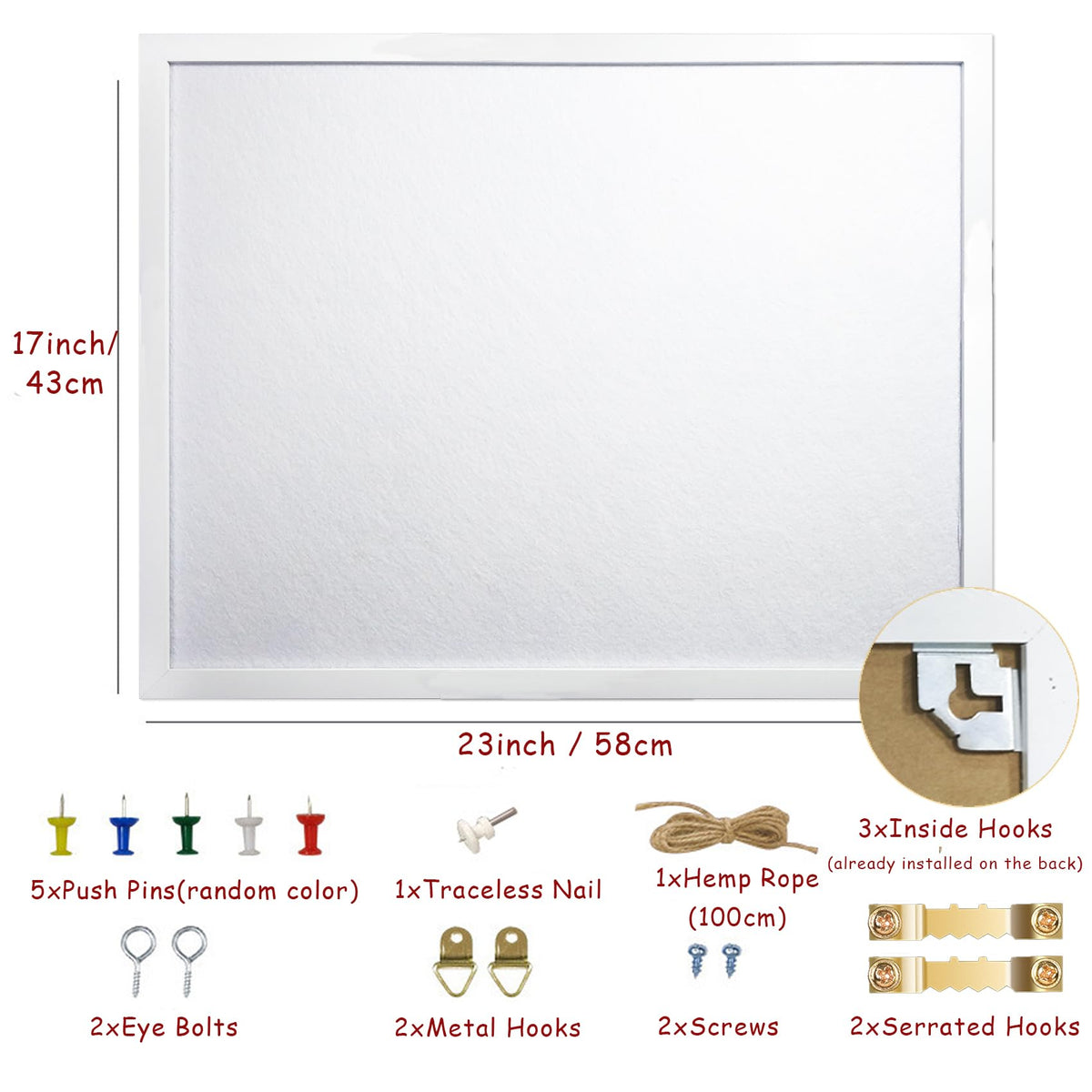 White Bulletin Board Cork Boards Vision Board with Felt, 23"x17" Small Display Pin Board for Walls