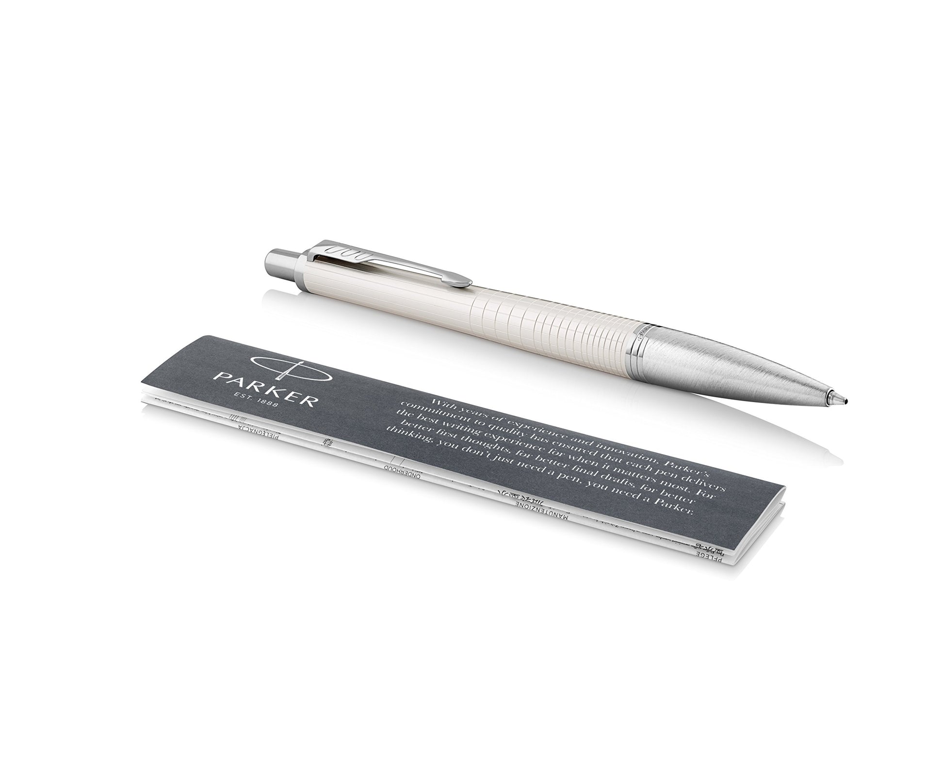 PARKER Urban Ballpoint Pen, Premium Pearl Metal Chiselled with Medium Point Black Ink Refill