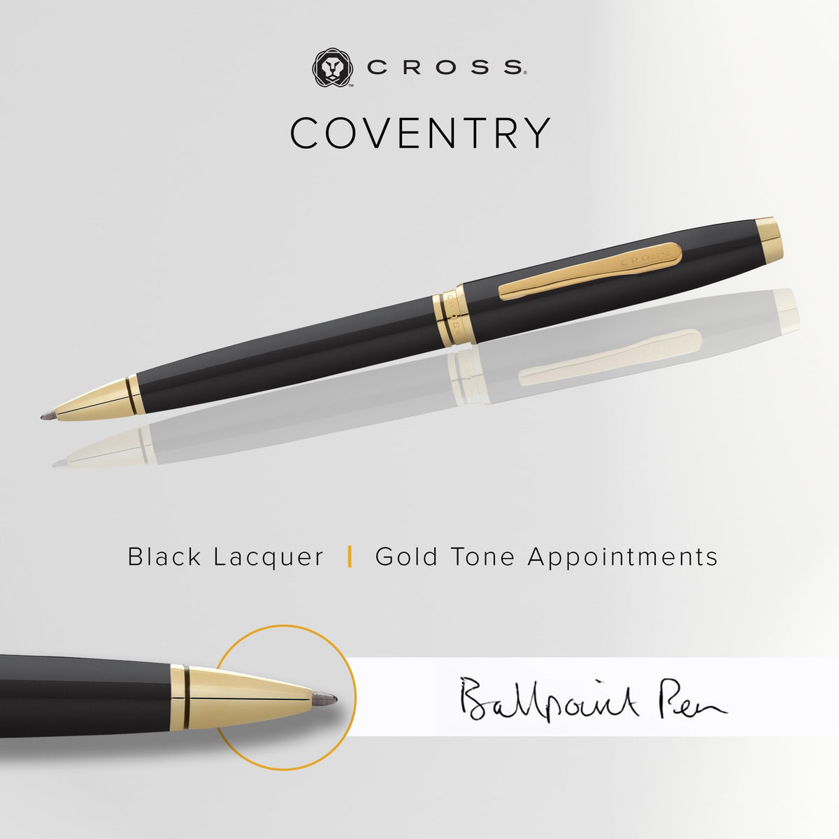 Cross Coventry Black Lacquer, Gold-Tone Ballpoint Pen, Black Ink