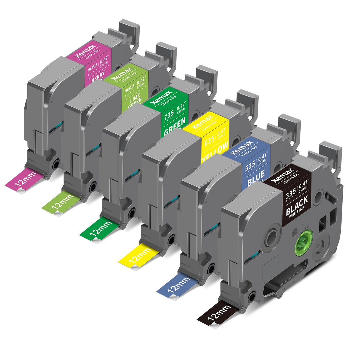 6X 12mm 0.47 Multi-Color Label Tape Compatible for Brother P Touch Tze Tape