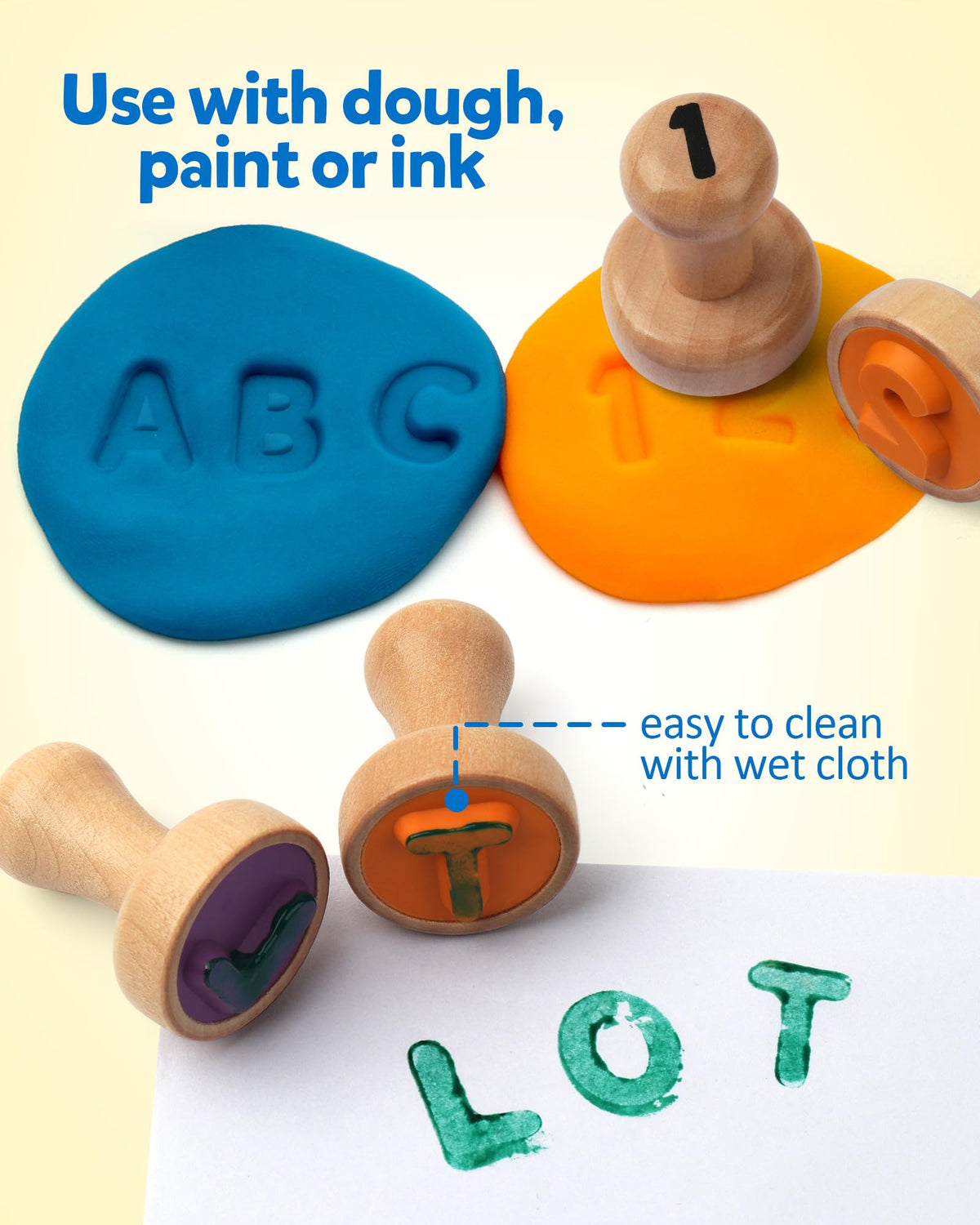Coogam Wooden Alphabet Number Stamp Flashcard, ABC Spelling Letter Stampers and Mathematics