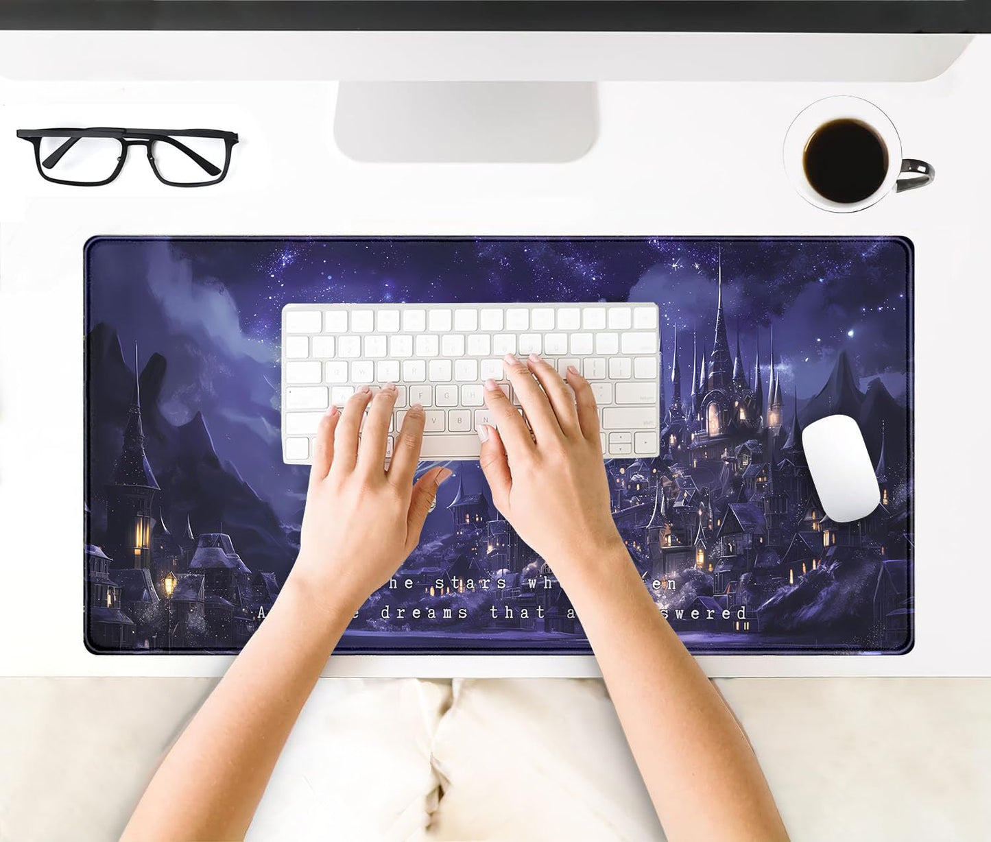 Purple Velaris Desk Mat Acotar Desk Mat Night Castle Fantasy Mouse Pad Large for Desk Computer