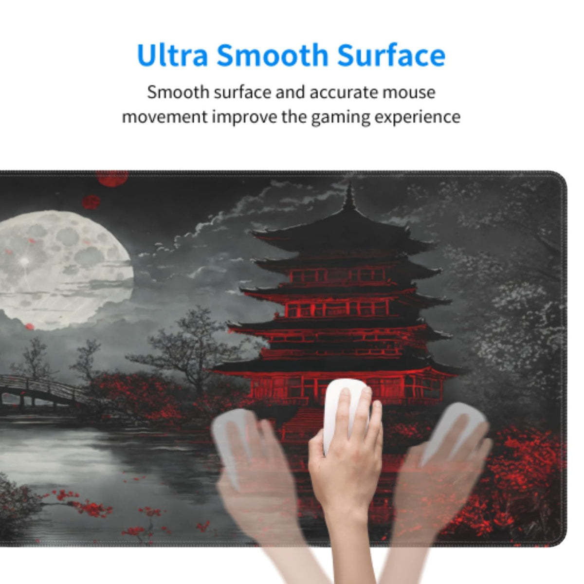 Japanese Mouse Pad XXL 31.5 X 11.8 Inch Black Red Design Style Extended Large Gaming Mousepad