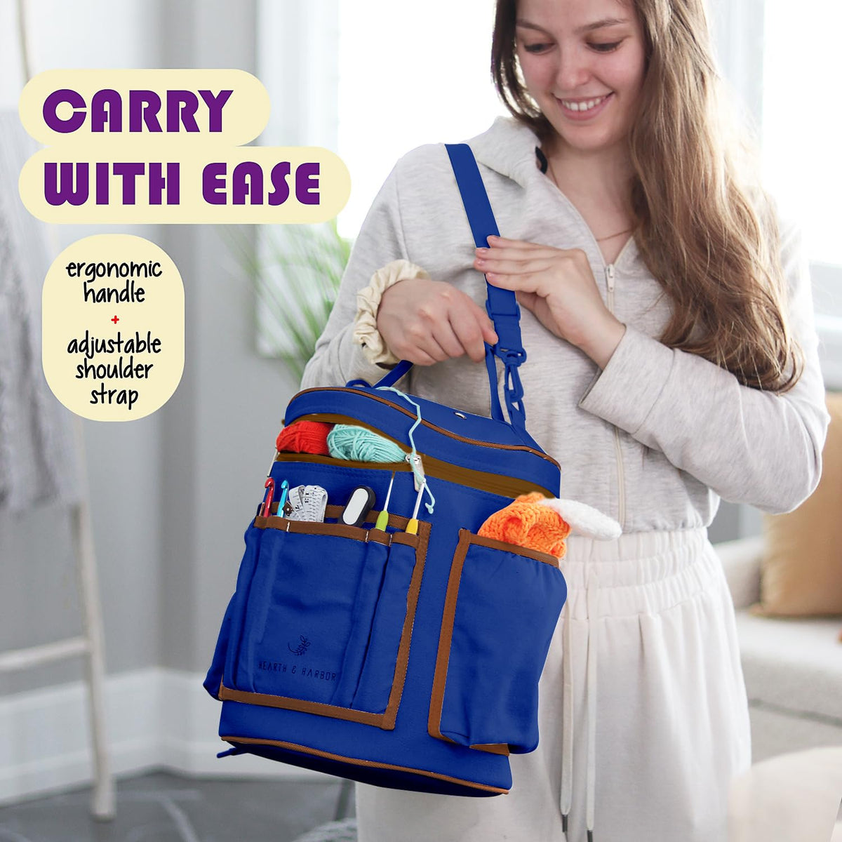 Hearth & Harbor Crochet Bag Organizer – Durable Knitting Bag, Yarn Organizer for Accessories and