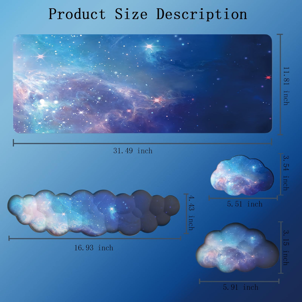 Cloud Wrist Rest Keyboard Galaxy Mouse Pad Set Gradient Blue Large Desk Mat Ergonomic Space Wrist