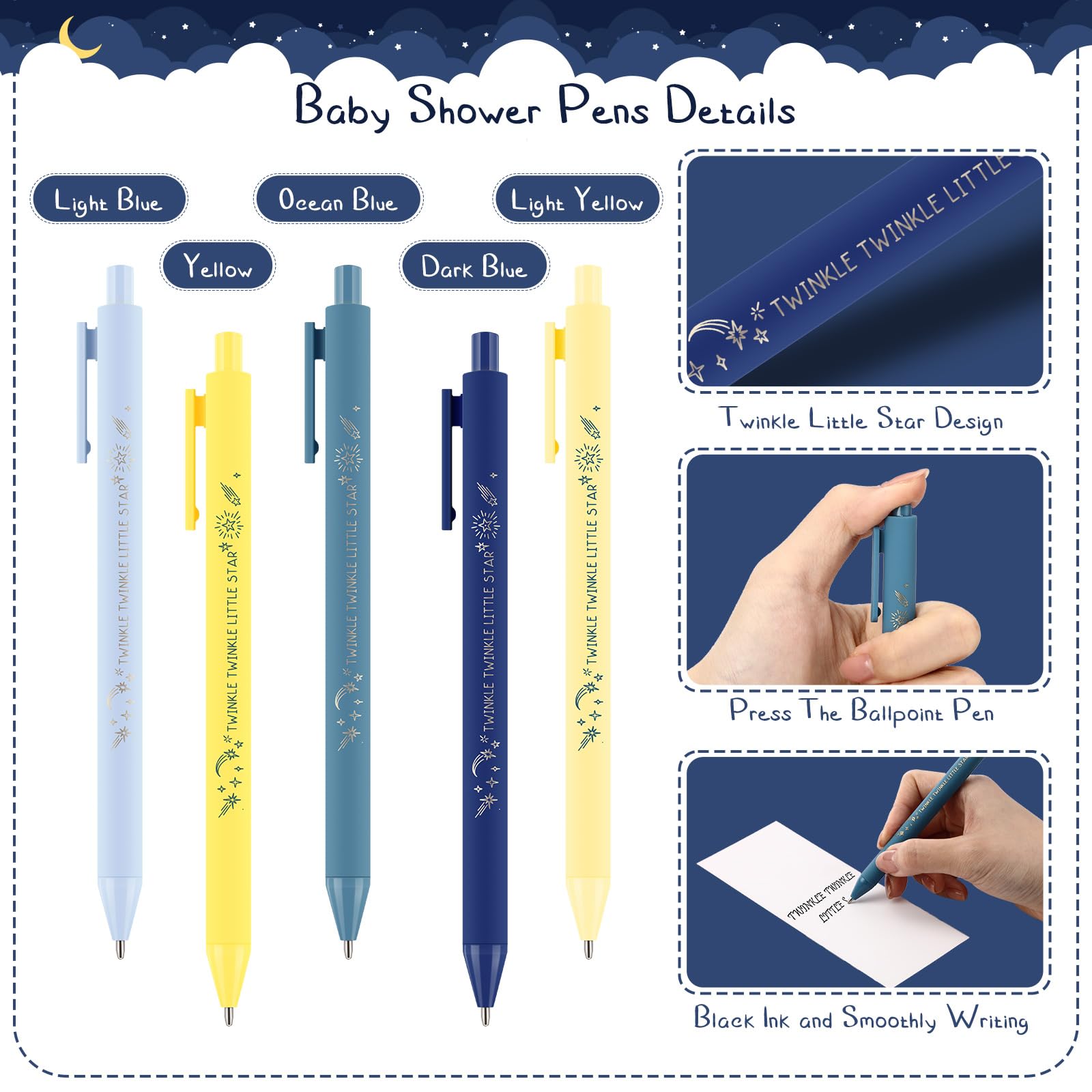 Engrowtic 50 Set Baby Shower Gifts Pens for Guest Twinkle Twinkle Little Star Baby Shower Party