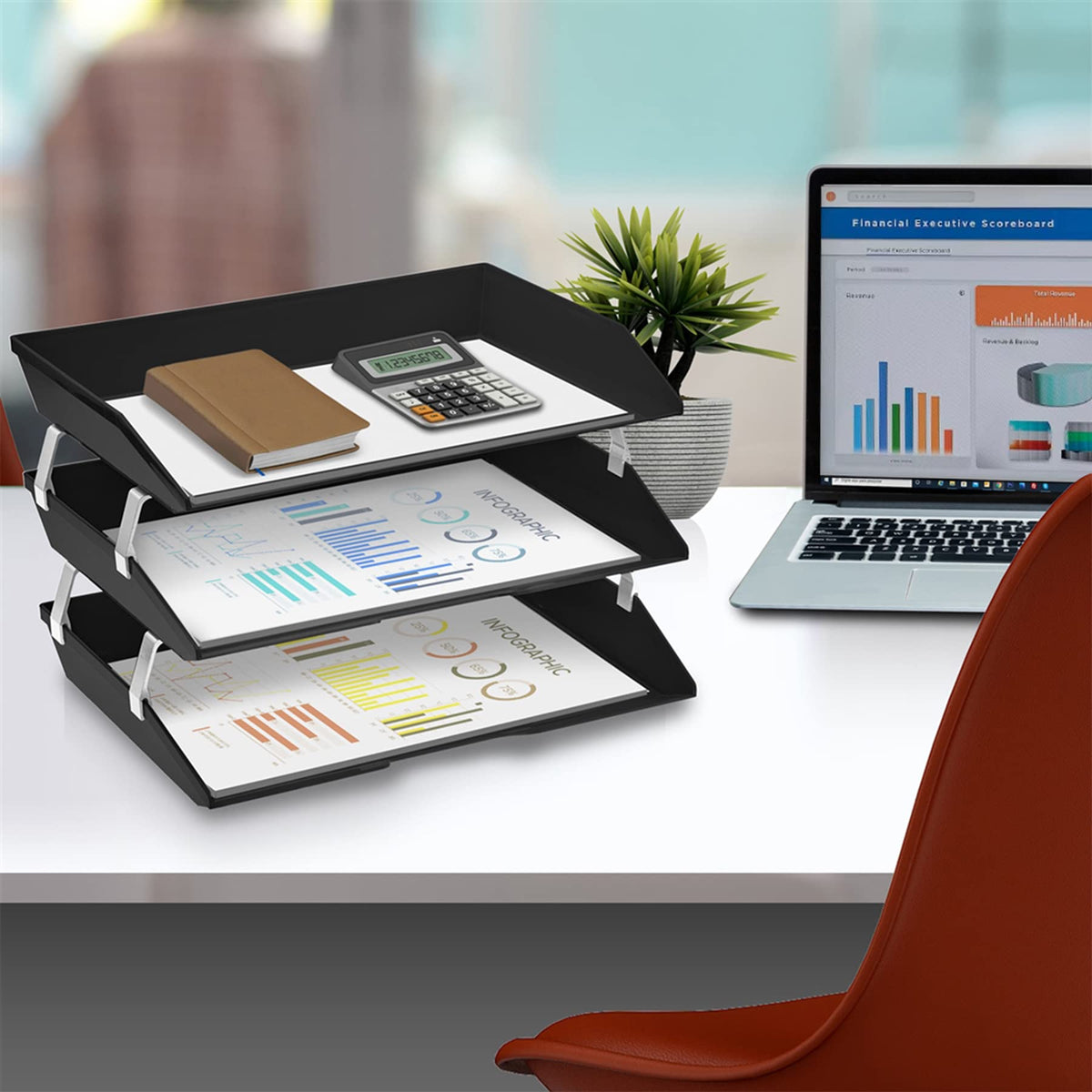Acrimet Facility 3 Tier Letter Tray, Side Load, Letter Size/A4, Desktop File Organizer, Plastic