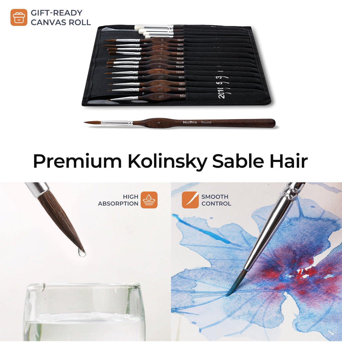 Nicpro 16 PCS Kolinsky Sable Miniature Paint Brushes Dry Brush