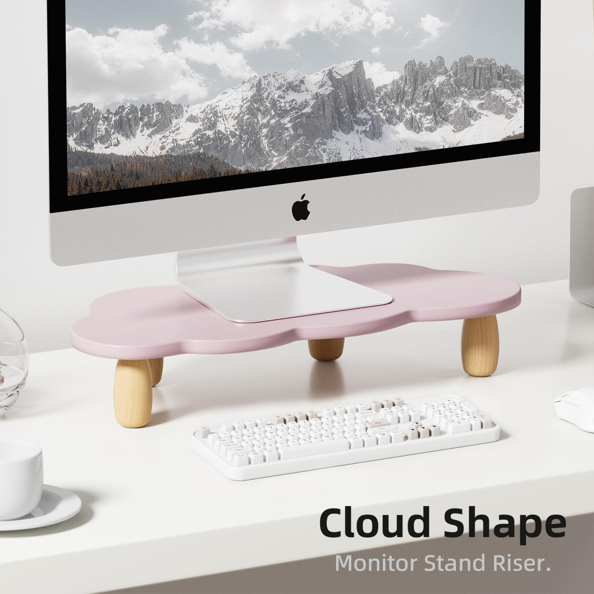 AFOOYO Monitor Stand Riser,Cloud Shape Wood Computer Monitor Stand, 16.5IN Monitor Stand Riser