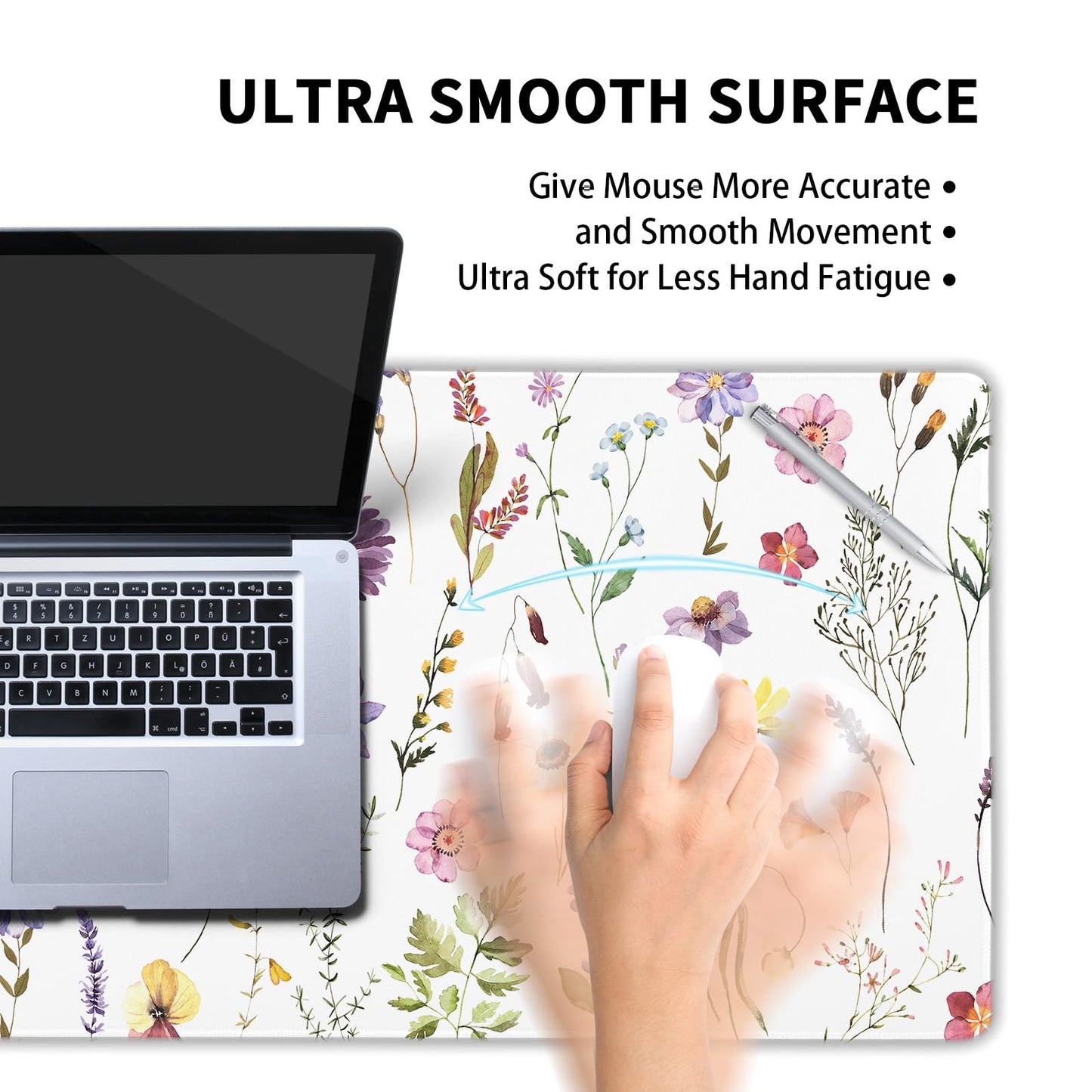 Pretty Flowers Mouse Pad XL Cute Floral Chic Plant Spring Summer Extended Table Mat 80X30cm
