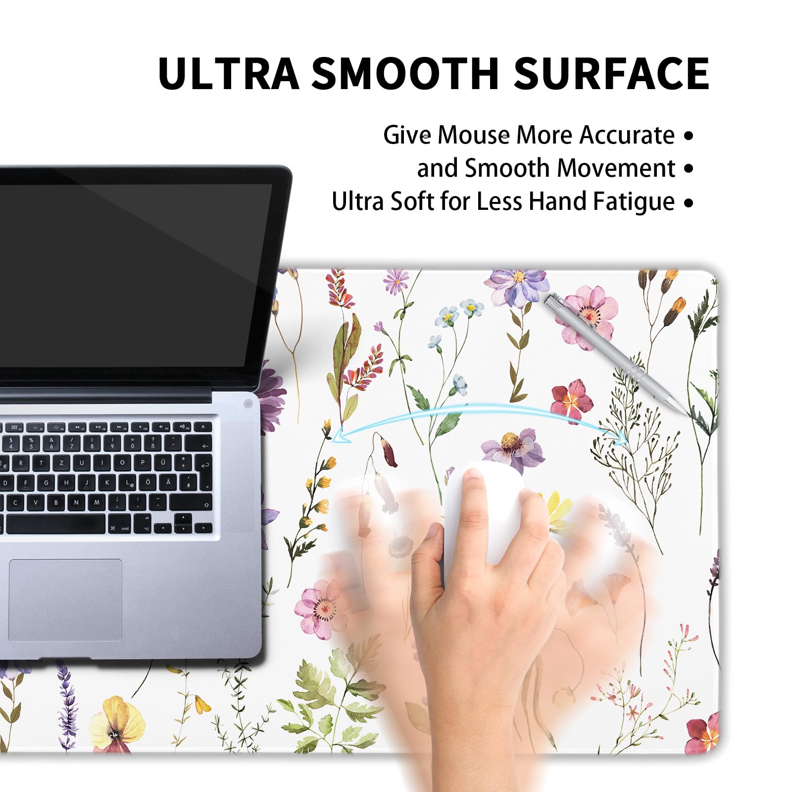 Pretty Flowers Mouse Pad XL Cute Floral Chic Plant Spring Summer Extended Table Mat 80X30cm