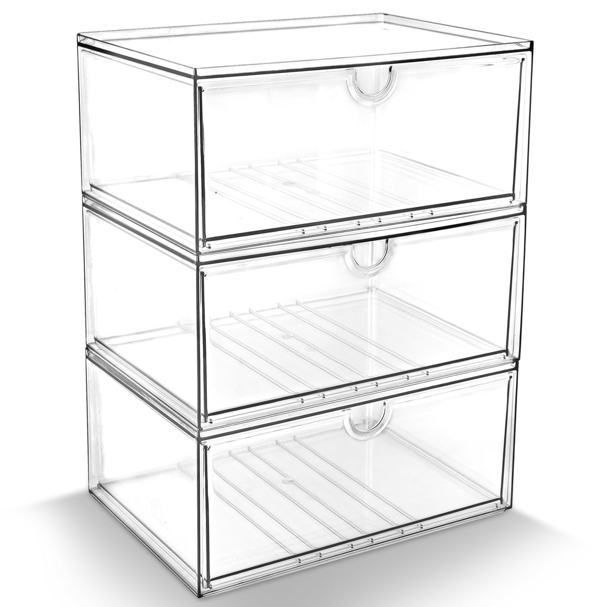 Prsildan Acrylic Makeup Organizer, 3 Pack Stackable Clear Storage Drawers for Baby Bottles Desk
