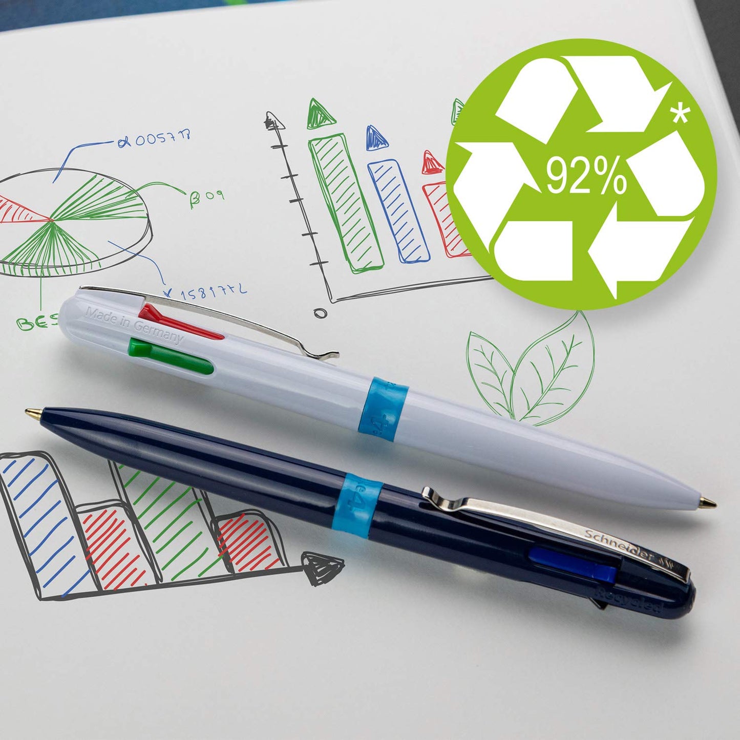 Schneider Take 4 Ballpoint Pen M (Medium), Refillable + Retractable, Dark Blue/Light Blue Barrel