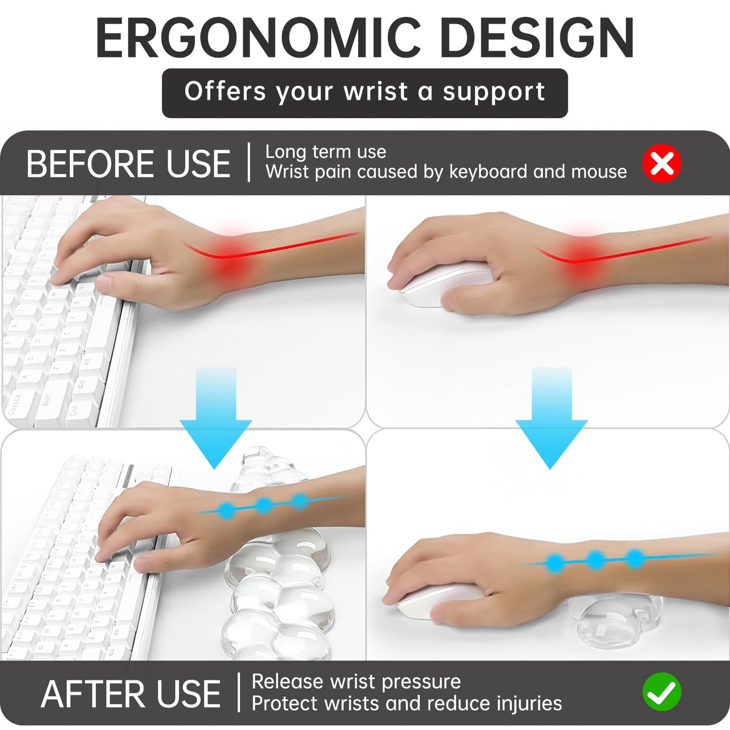 Aszqvd Mouse Pad with Wrist Rest, Soft Cloud Gel Keyboard Mouse Pad Set with Hand Wrist Support
