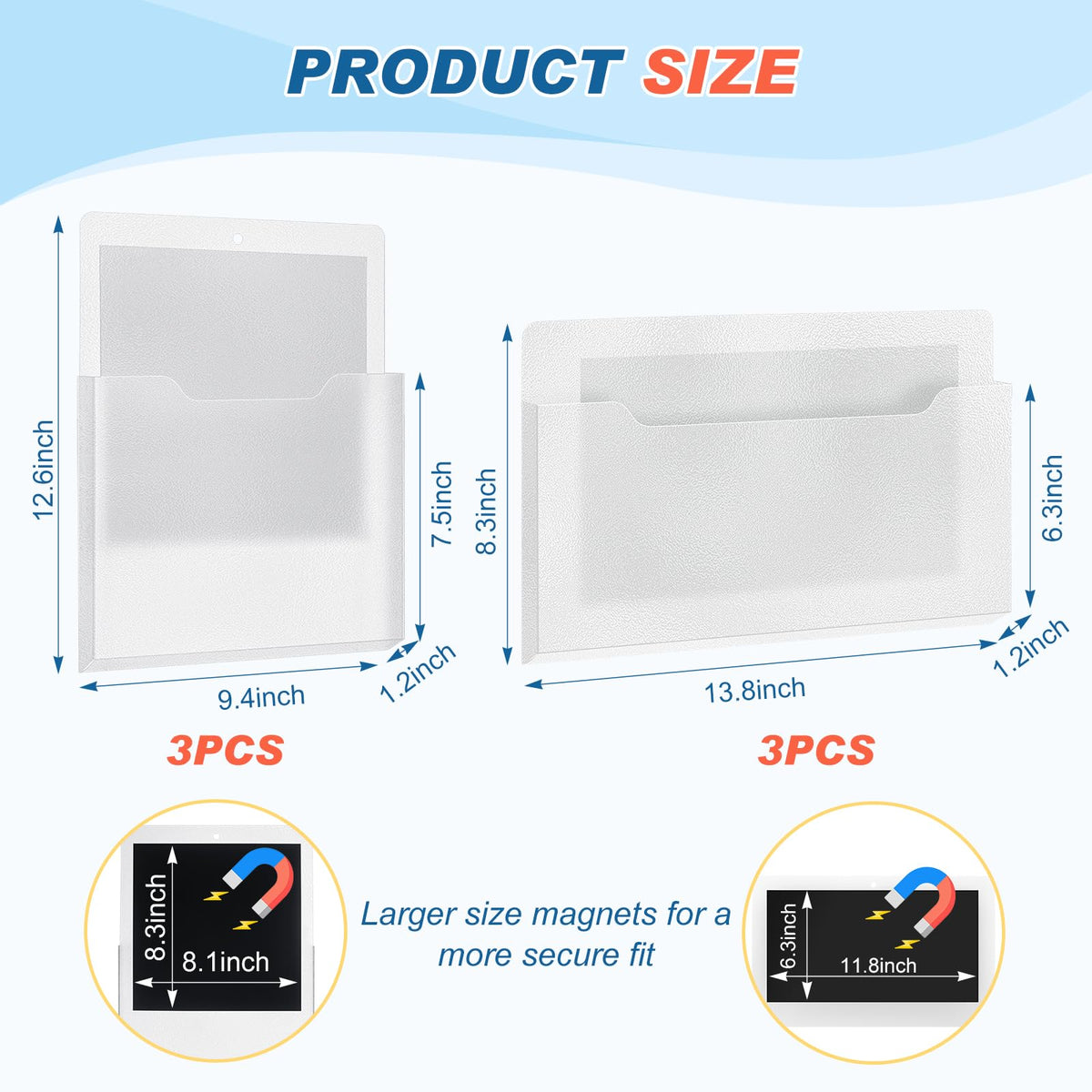 Fuutreo Magnetic Wall File Holder,6pcs,Clear,Horizontal & Vertical