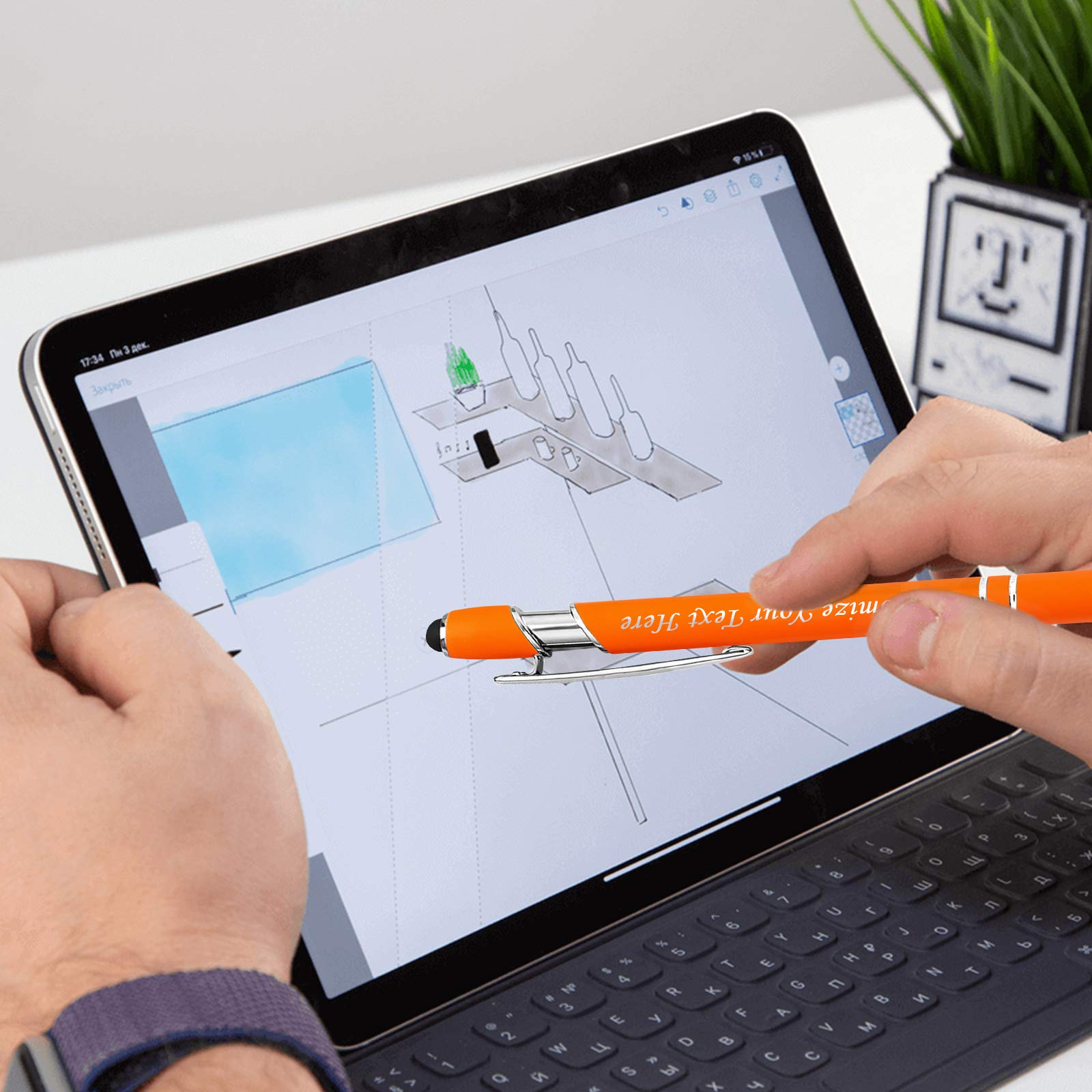 Personalized Pens with Stylus Tip, Custom Engraving Pens 24PCS, Soft Touch Ballpoint Pen, Printed