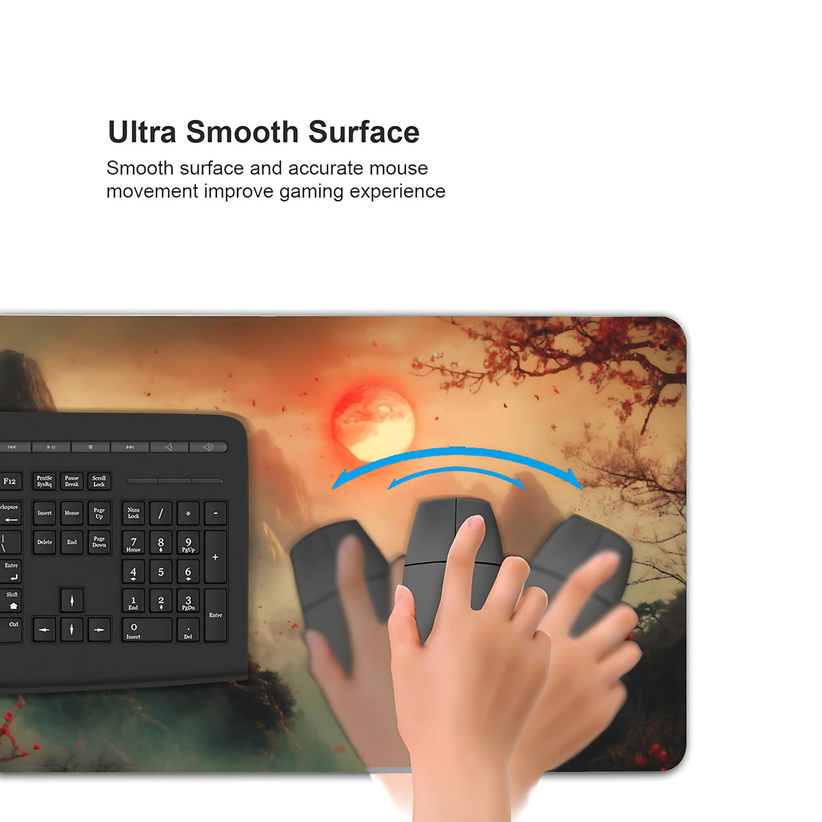 Aesthetic Scenery Gaming Mouse Pad, Green Red Japanese Desk Mat with Anti-Slip Base & Stitched
