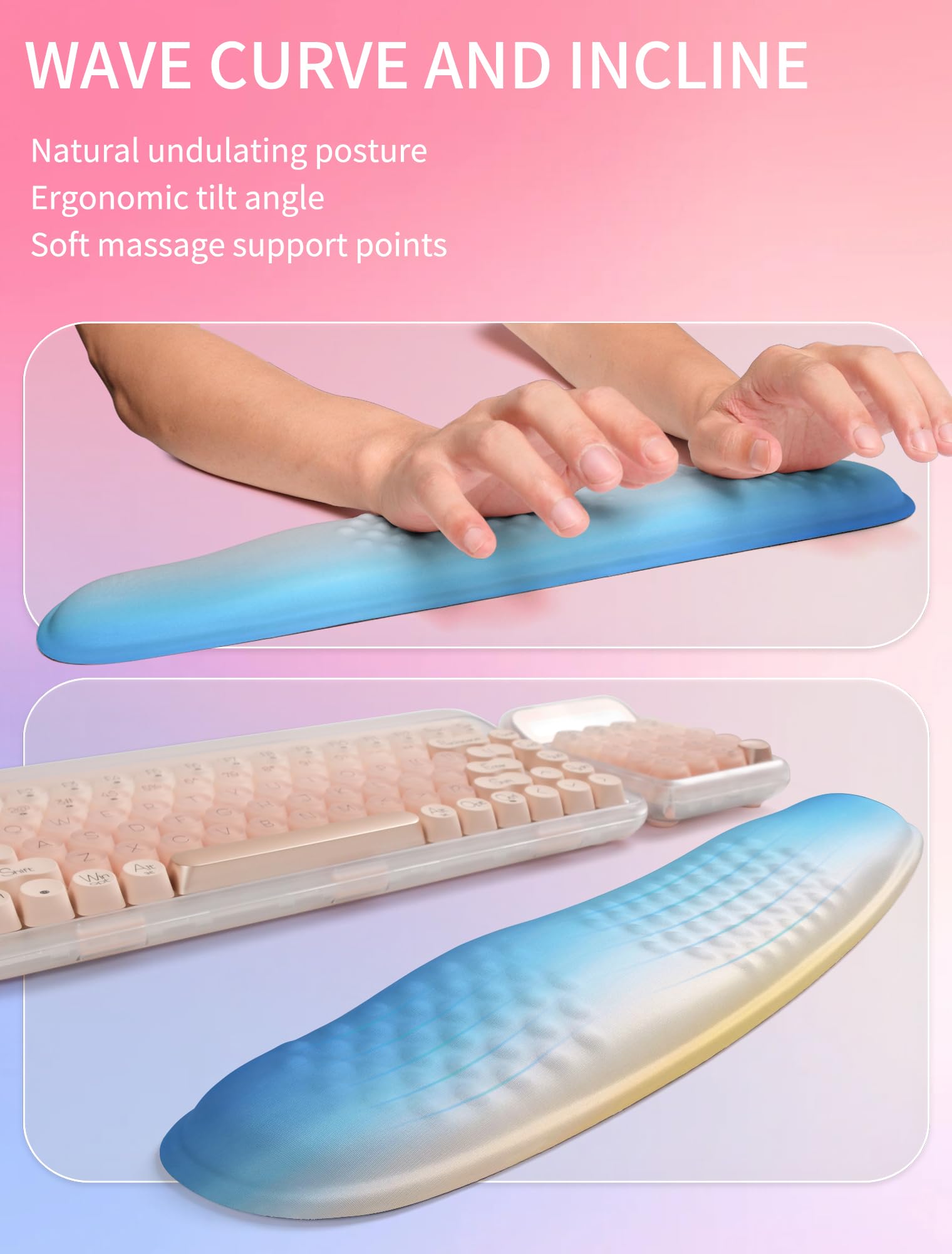 Hokafenle 2in1 Combination, Wave Keyboard Wrist Rest and Ergonomic Curvature Mouse Pad Wrist