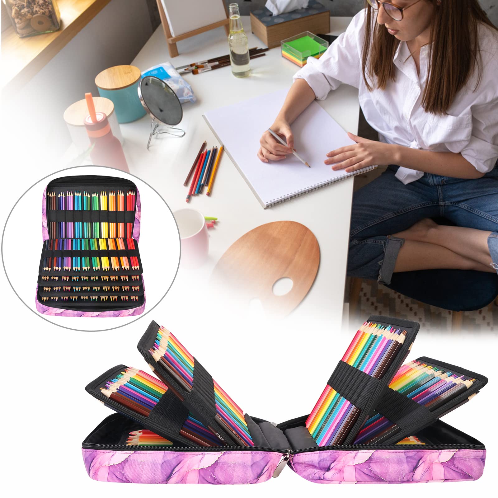 BOMKEE Large Capacity Pencil Case for Adults, 304 Slots Pen Case School Pencil Case Multi