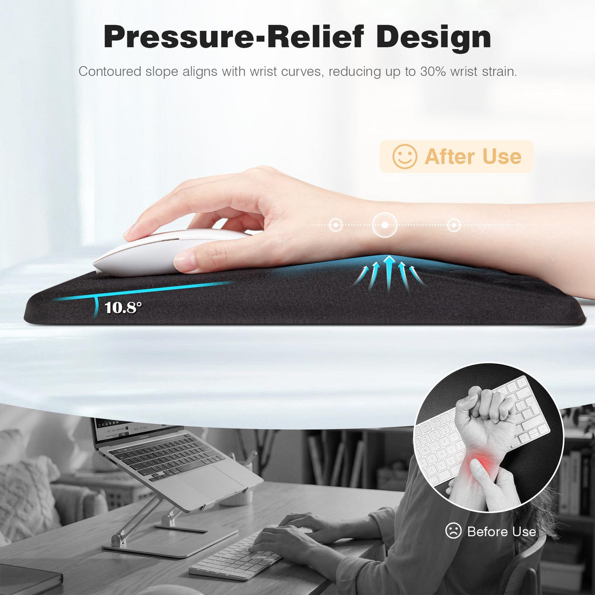 Ospelelf Mouse Pad with Wrist Rest Black Ergonomic Comfortable Pain Relief Mousepad Wrist Support