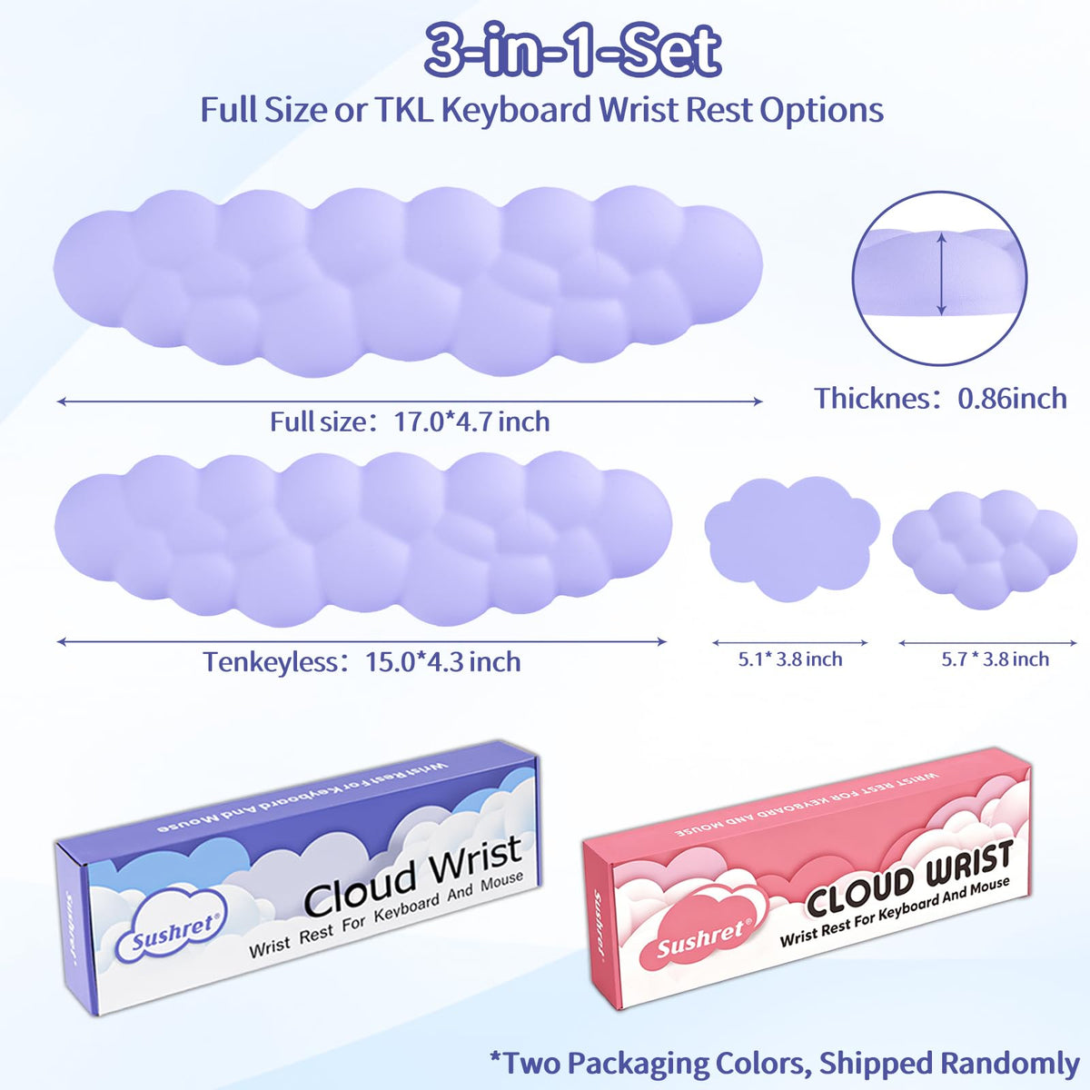 Sushret Cloud Wrist Rest Keyboard, Cloud Keyboard Wrist Pad Set with PU Leather Memory Foam, Cute