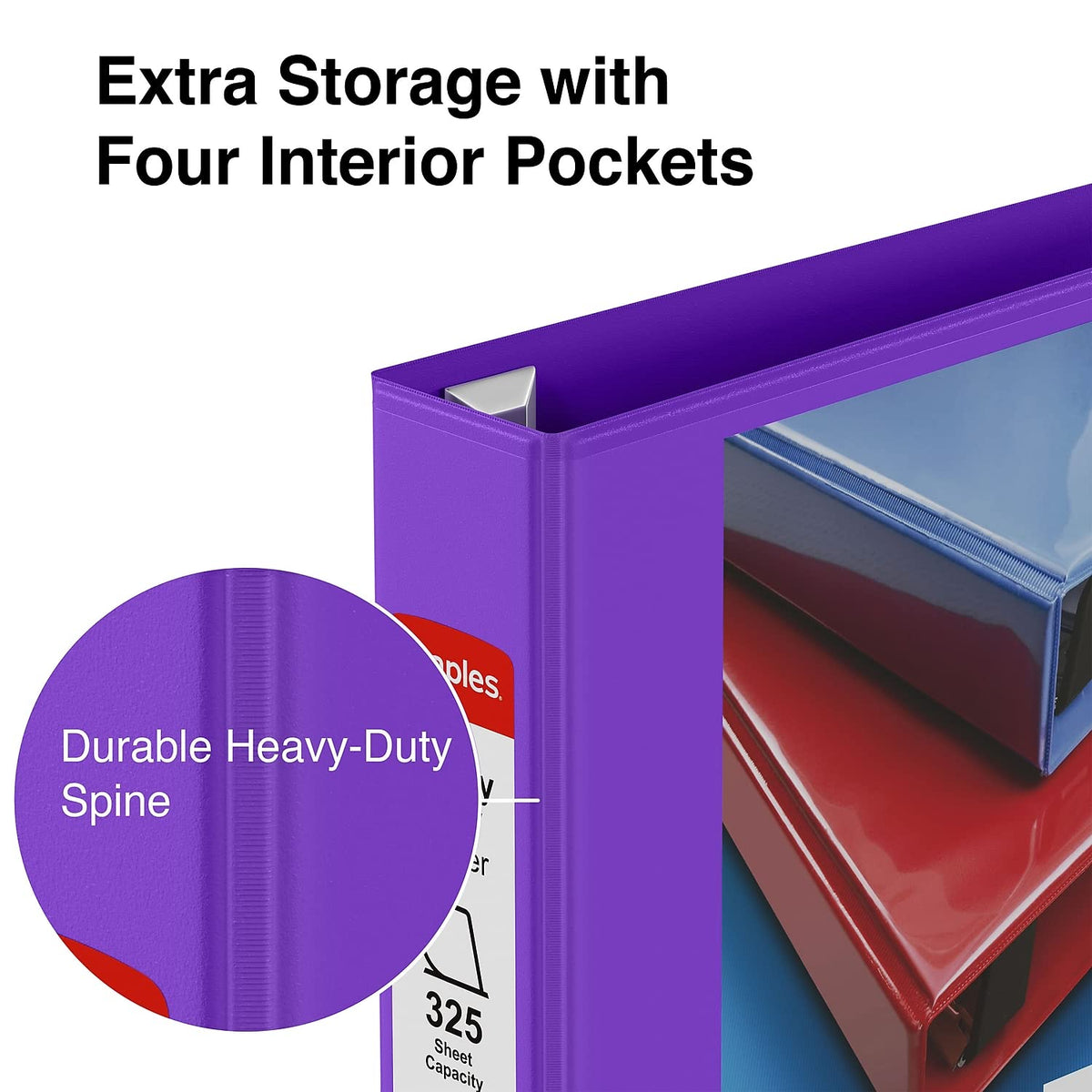 Staples Heavy-Duty 1.5-Inch 3-Ring View Binder, Purple, 3-Pack
