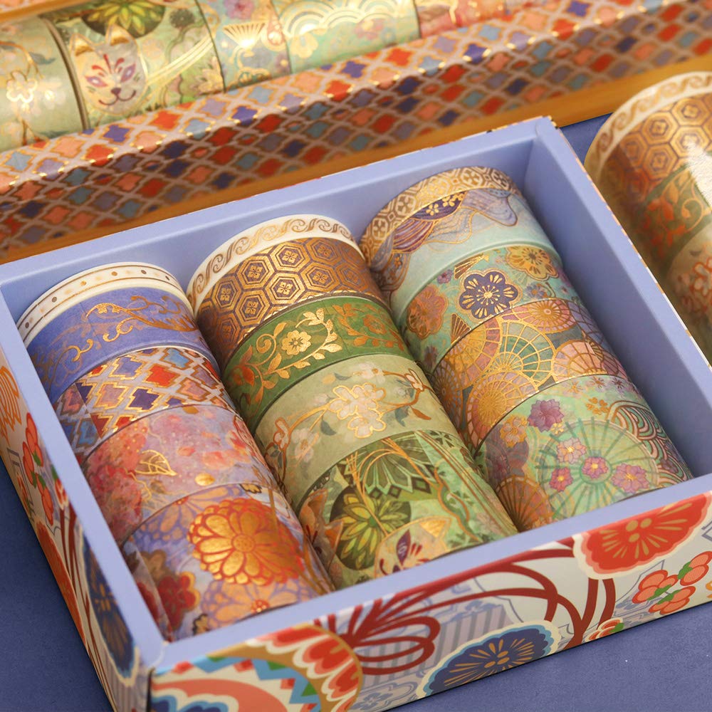 YUBBAEX Splendid Gold Washi Tape Set Embroidery Pattern Foil Decorative Tapes for Arts, DIY Crafts